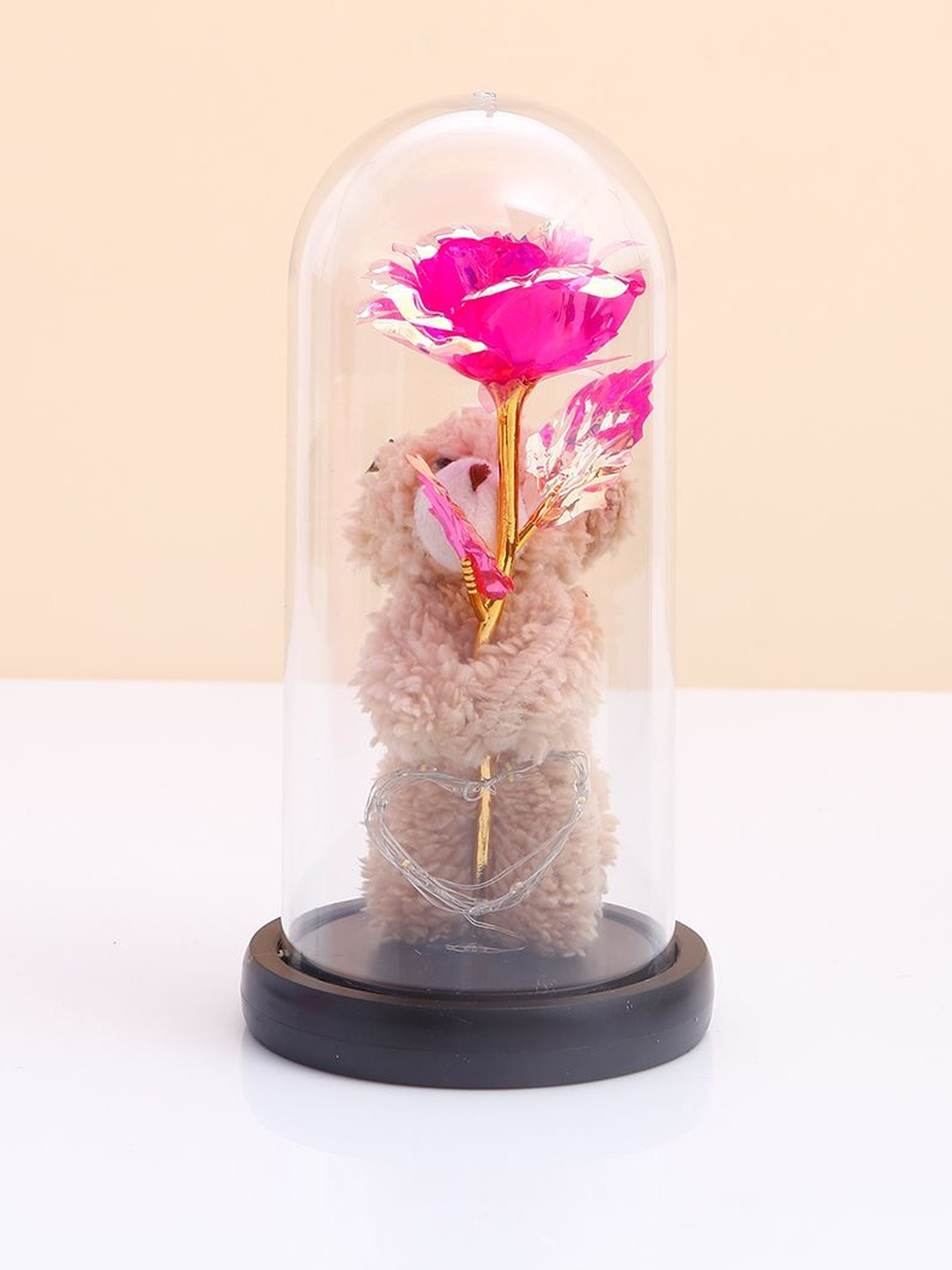 Archies Pink Teddy Led Glass Jar Showpiece