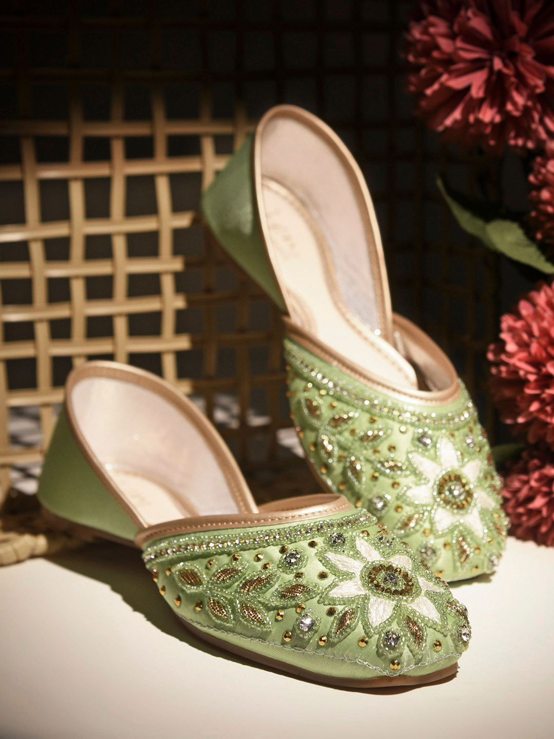 JM Looks Women Embroidered Floral Jutti with Bead Detailing