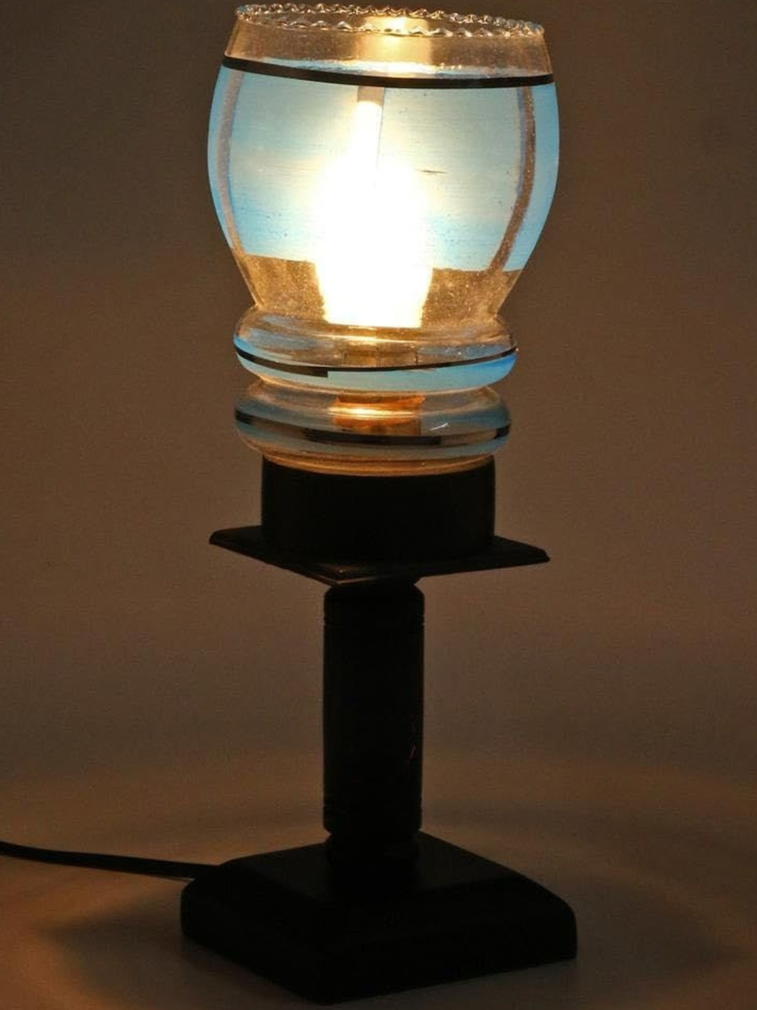 1ST TIME Black Glass Cylinder Energy Efficient Table Lamps