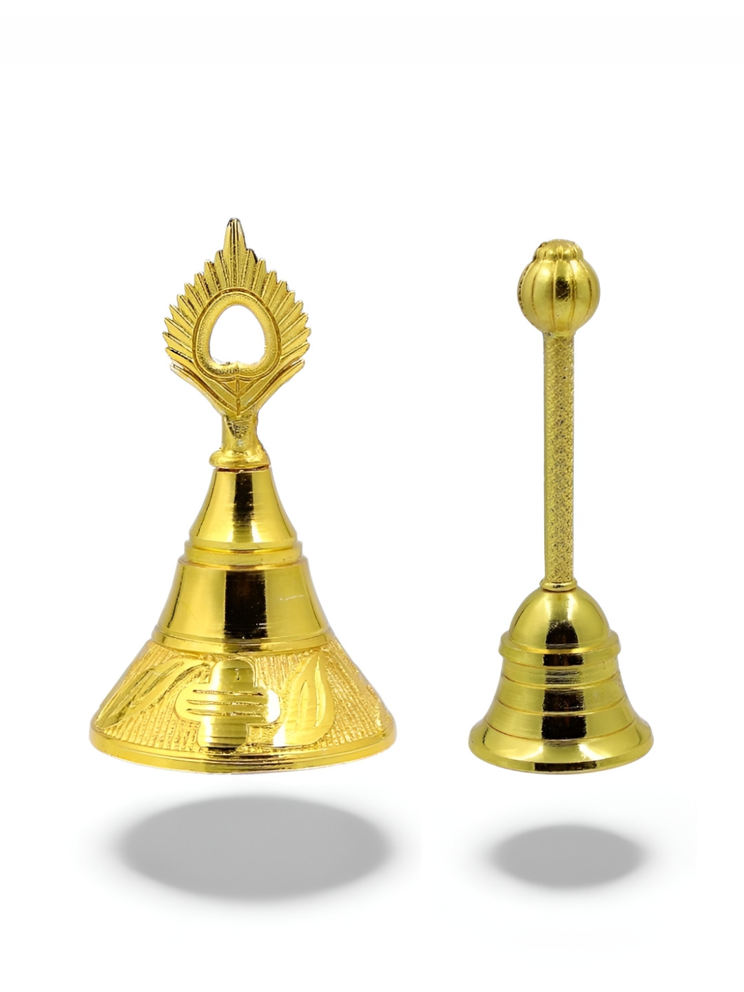 Adhvik Gold Toned 2 Pieces Morphankh Head & Round Head Pooja Bells