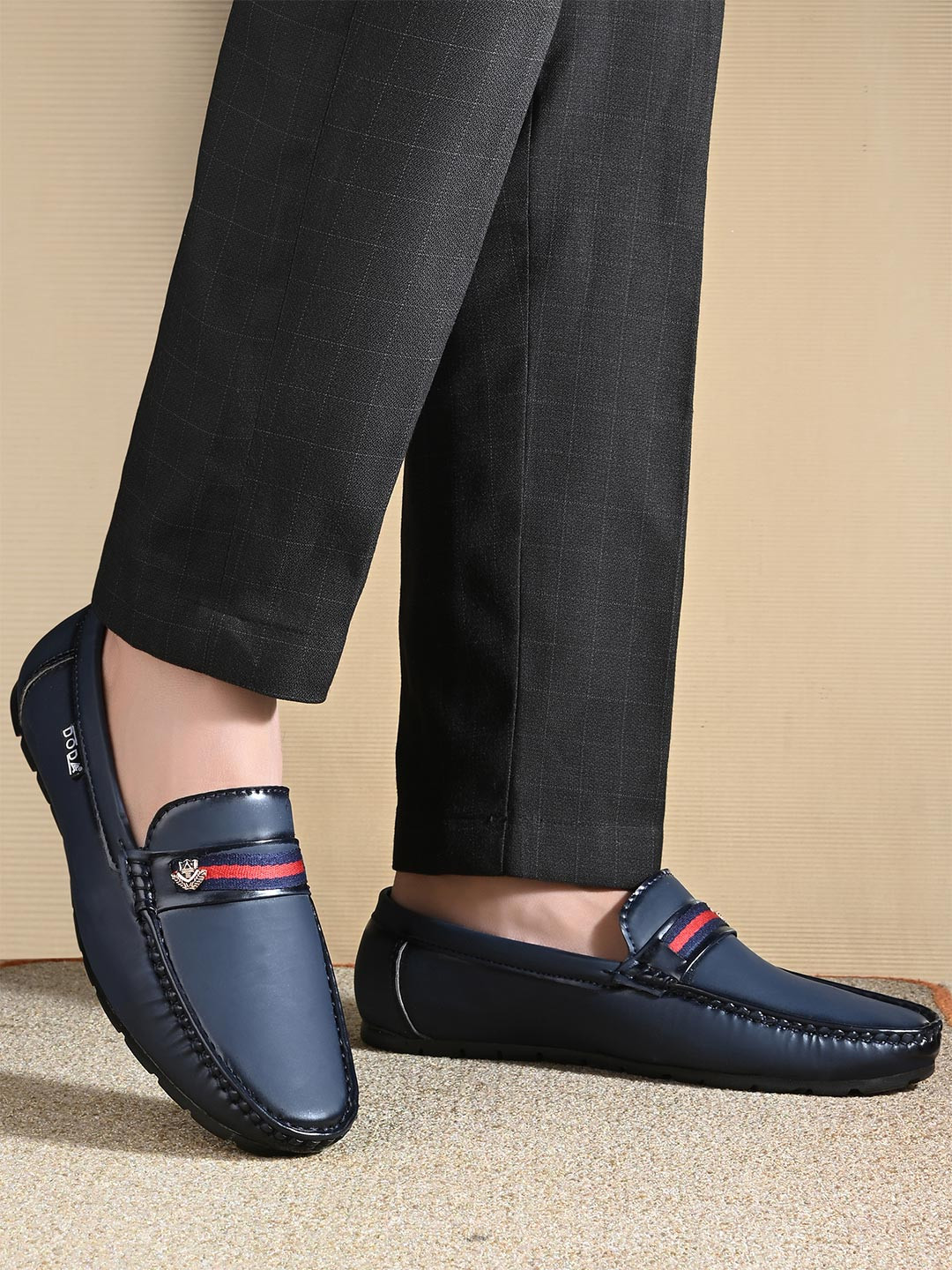 DODA Men Blue Slip-On Round Toe Comfort Insole Causal Loafers