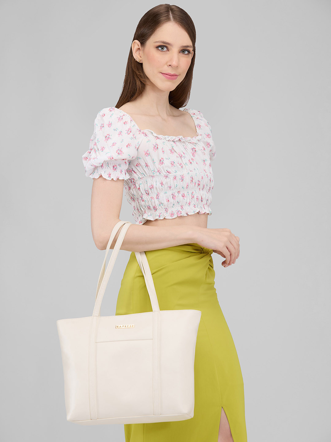 DressBerry X CAPRESE Sari Women White Medium Tote Bag