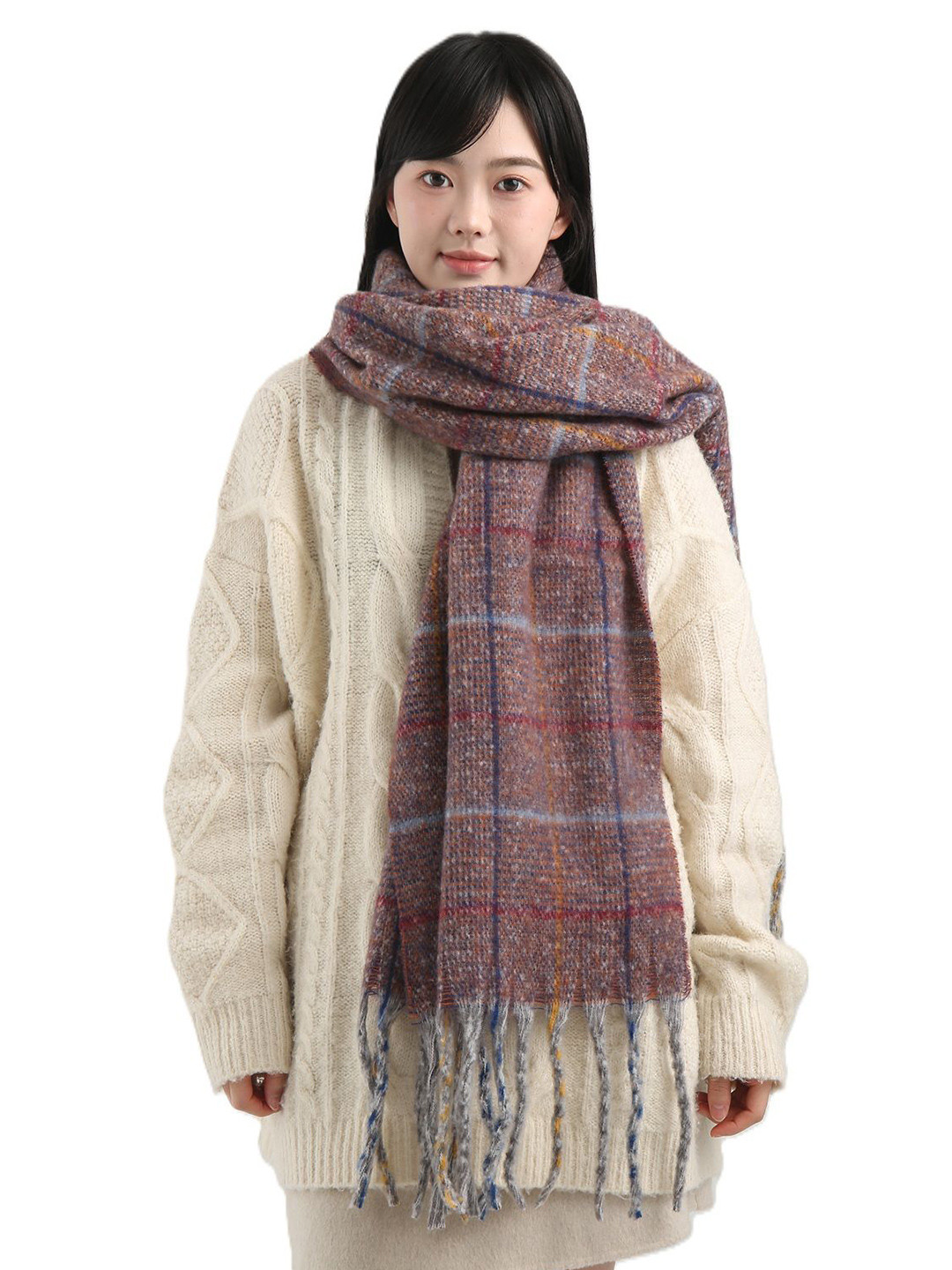 Alexvyan Women Checked Shawls Stoles Cum Scarves With Fringed Border