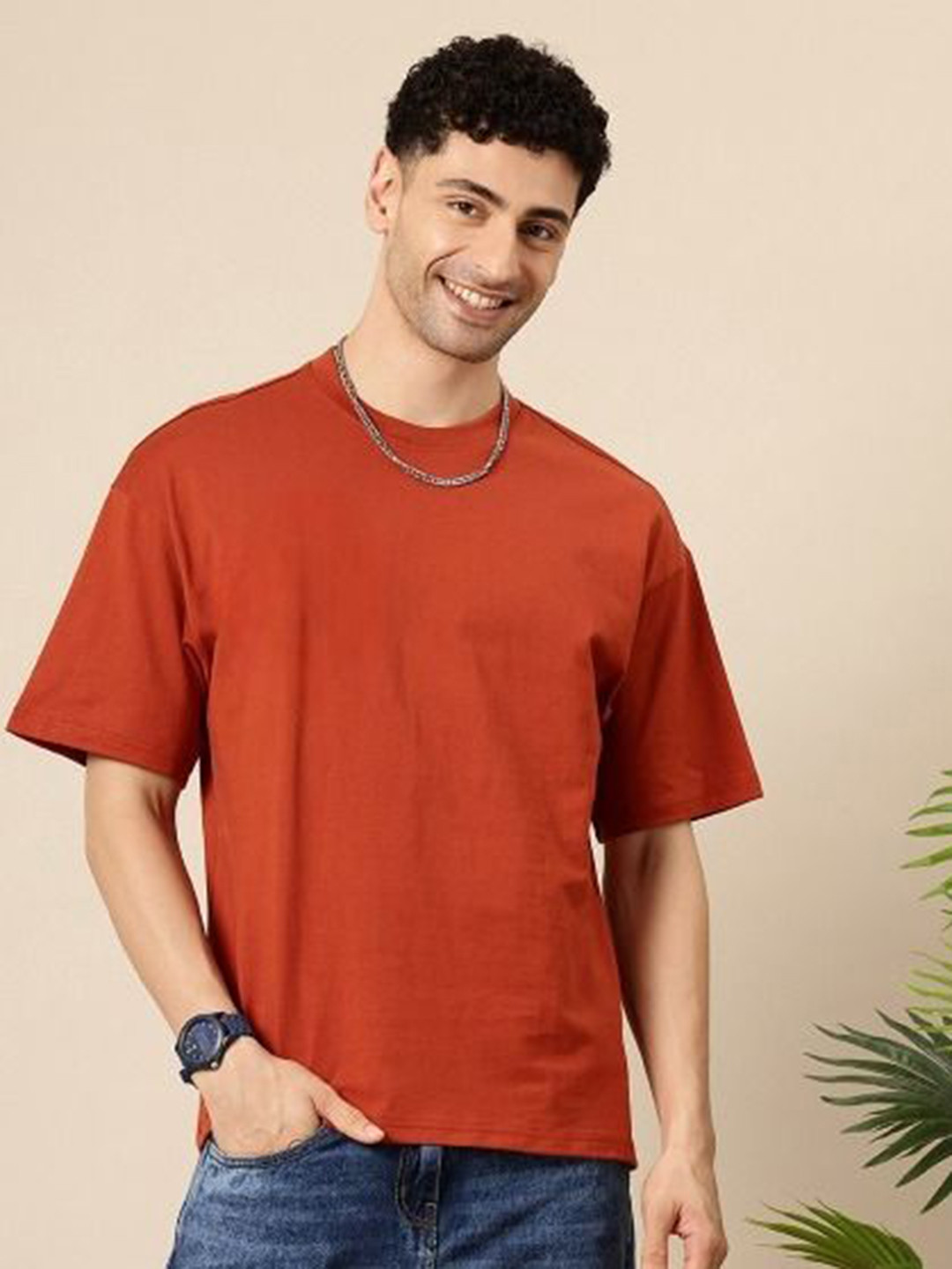 PockMAN Drop-Shoulder Sleeves Bio Finish Cotton Oversized T-shirt
