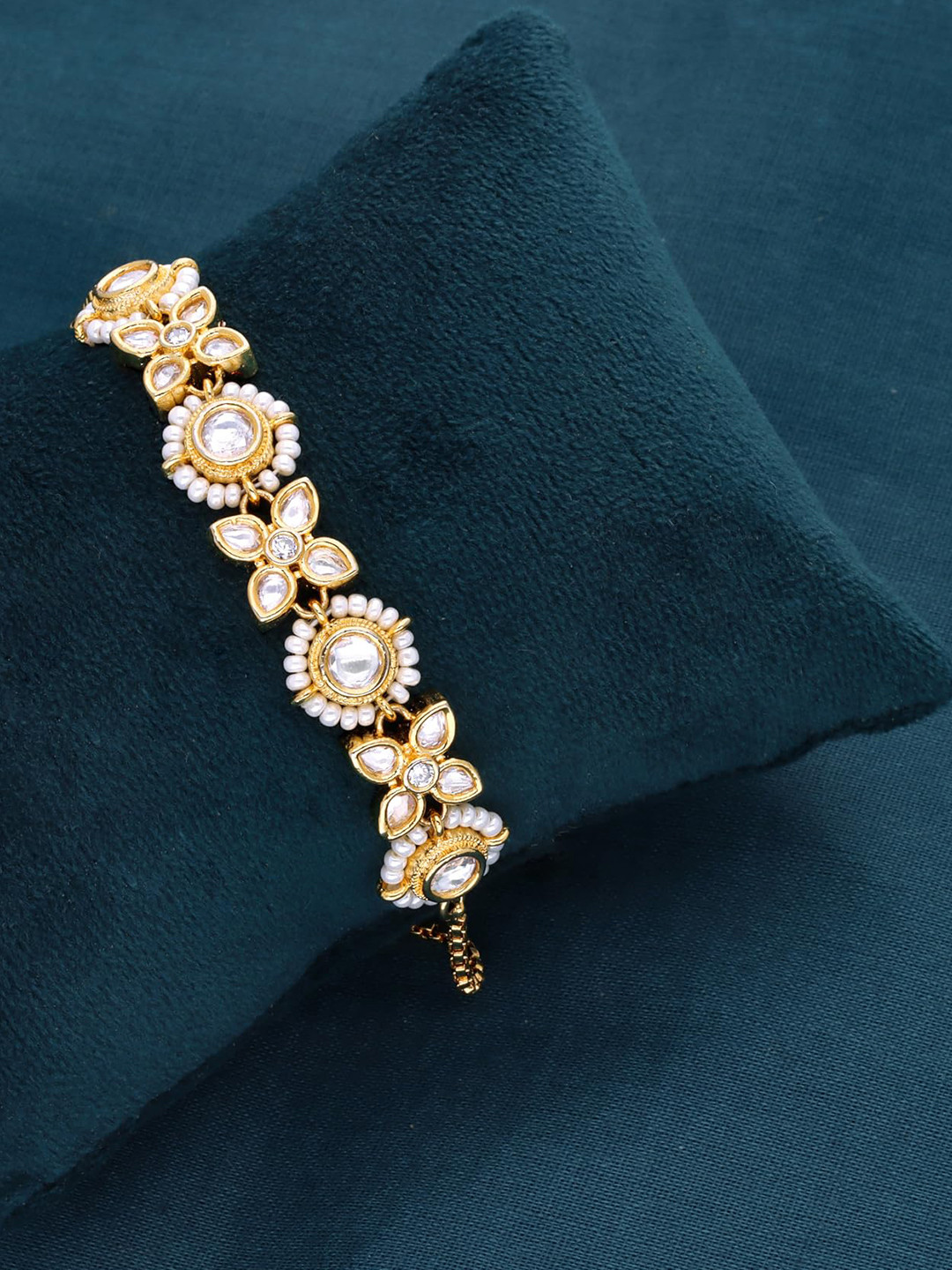 AILYAK Women 18kt Gold Plated Floral Pearl Zirconia Diamond Bracelet