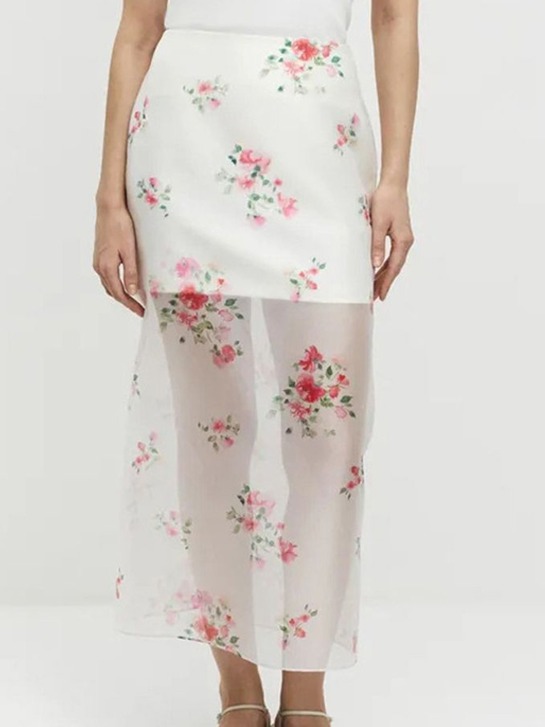 LULU & SKY Women Floral Printed High-Rise Semi-Sheer Pencil Midi Skirt