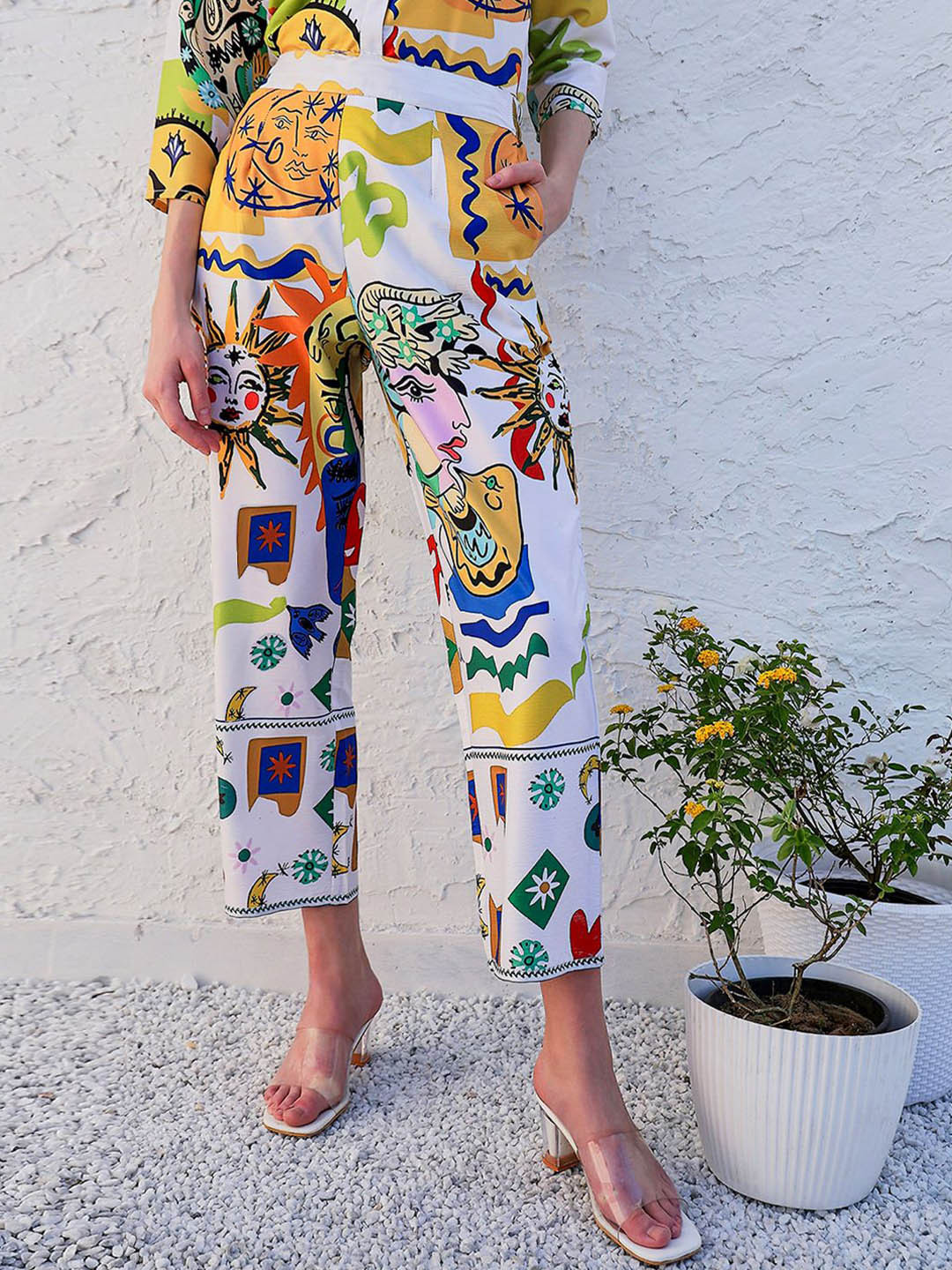 Boho By Athena Women Printed Relaxed Straight Leg Wrinkle Free Trousers