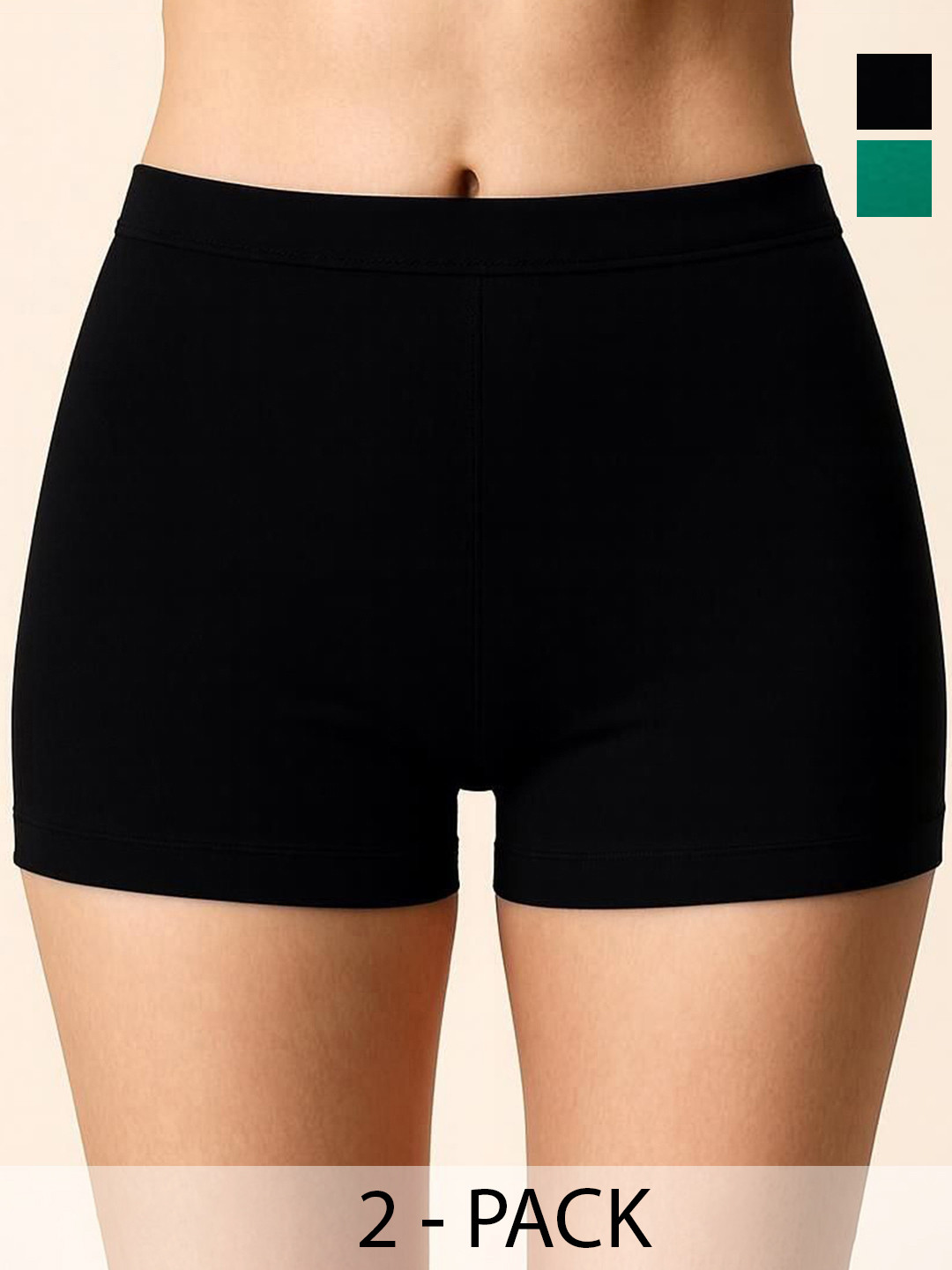 Attire Zone Pack Of 2 Women Super Combed Cotton Mid-Rise Boys Shorts Briefs