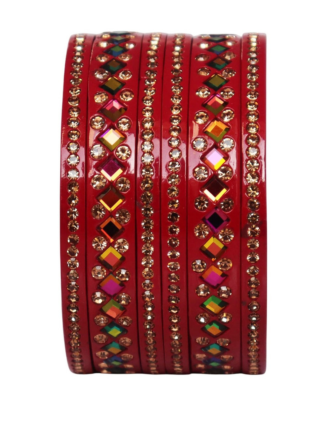 TAJ BRIDAL STORE Women Set of 6 Rainbow Kundan Studded Bangles