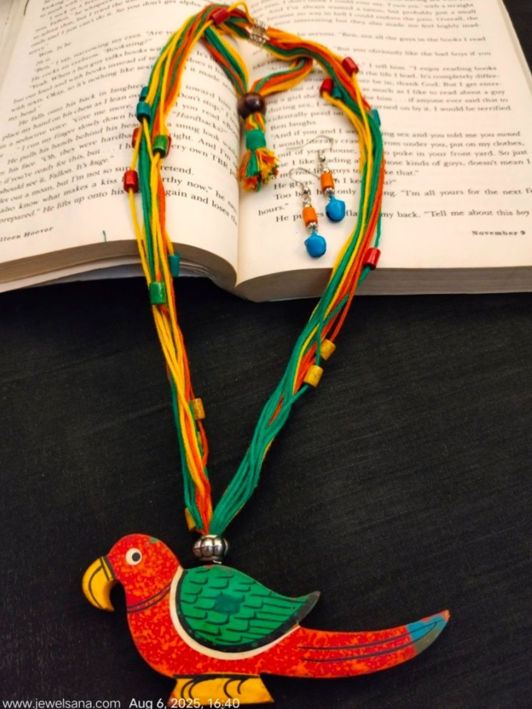 JewelSana Wooden Painted Parrot Handcrafted Necklace