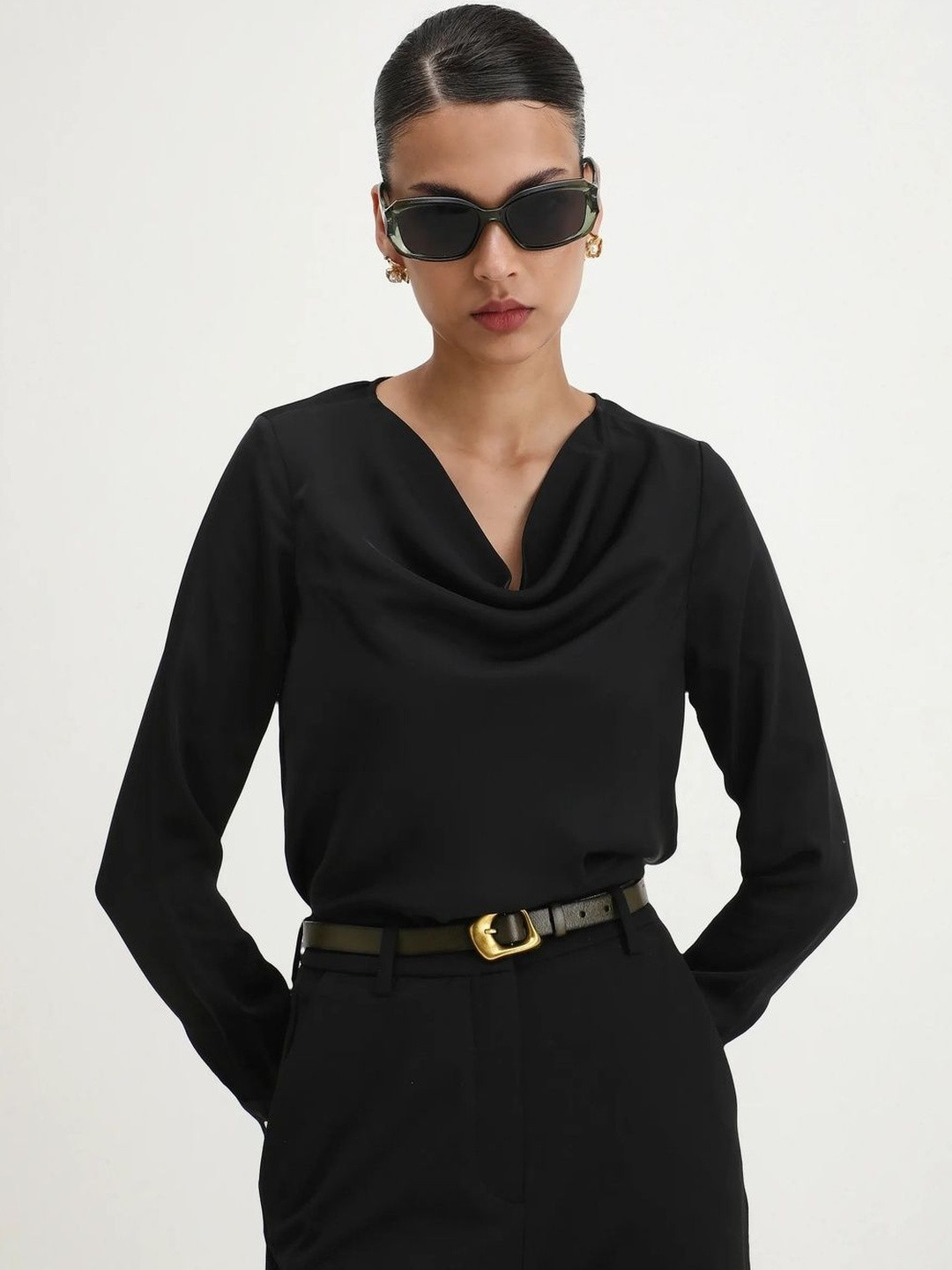 RAREISM Women Avier Black Cowl Neck Top