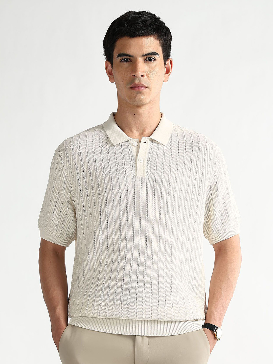 Arrow New York Self Design Polo Collar T-shirt