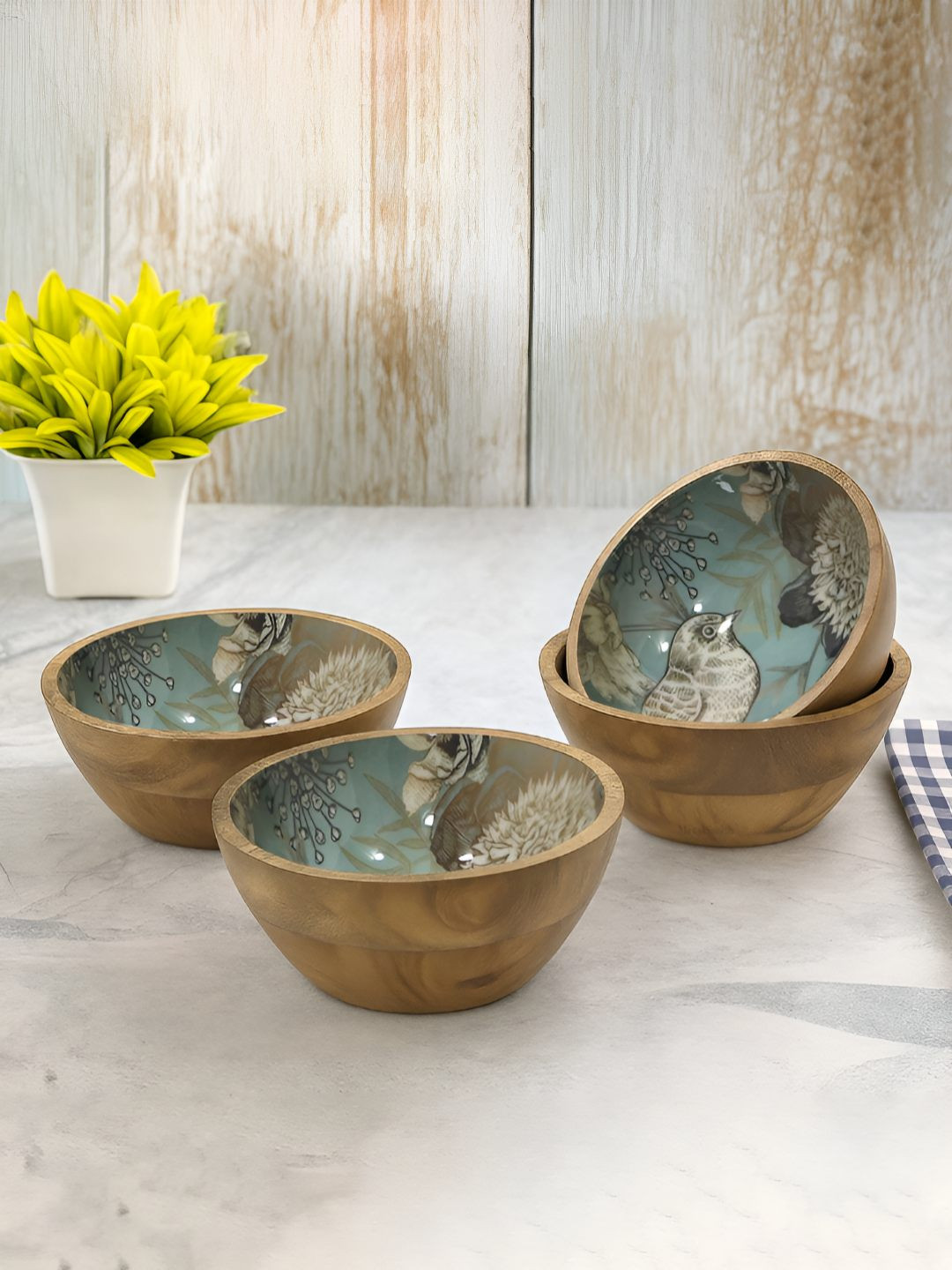 Metalsmith Green 4 Pieces Wooden Easy to Clean Serving Bowls