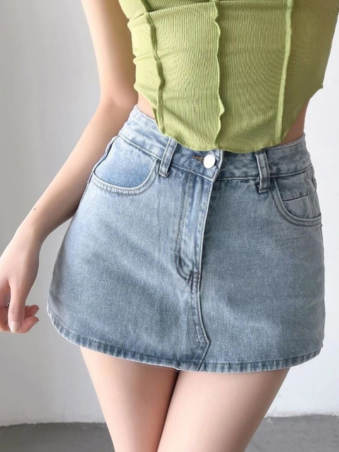 LULU & SKY Women High-Rise A-Line Denim Mini Skorts