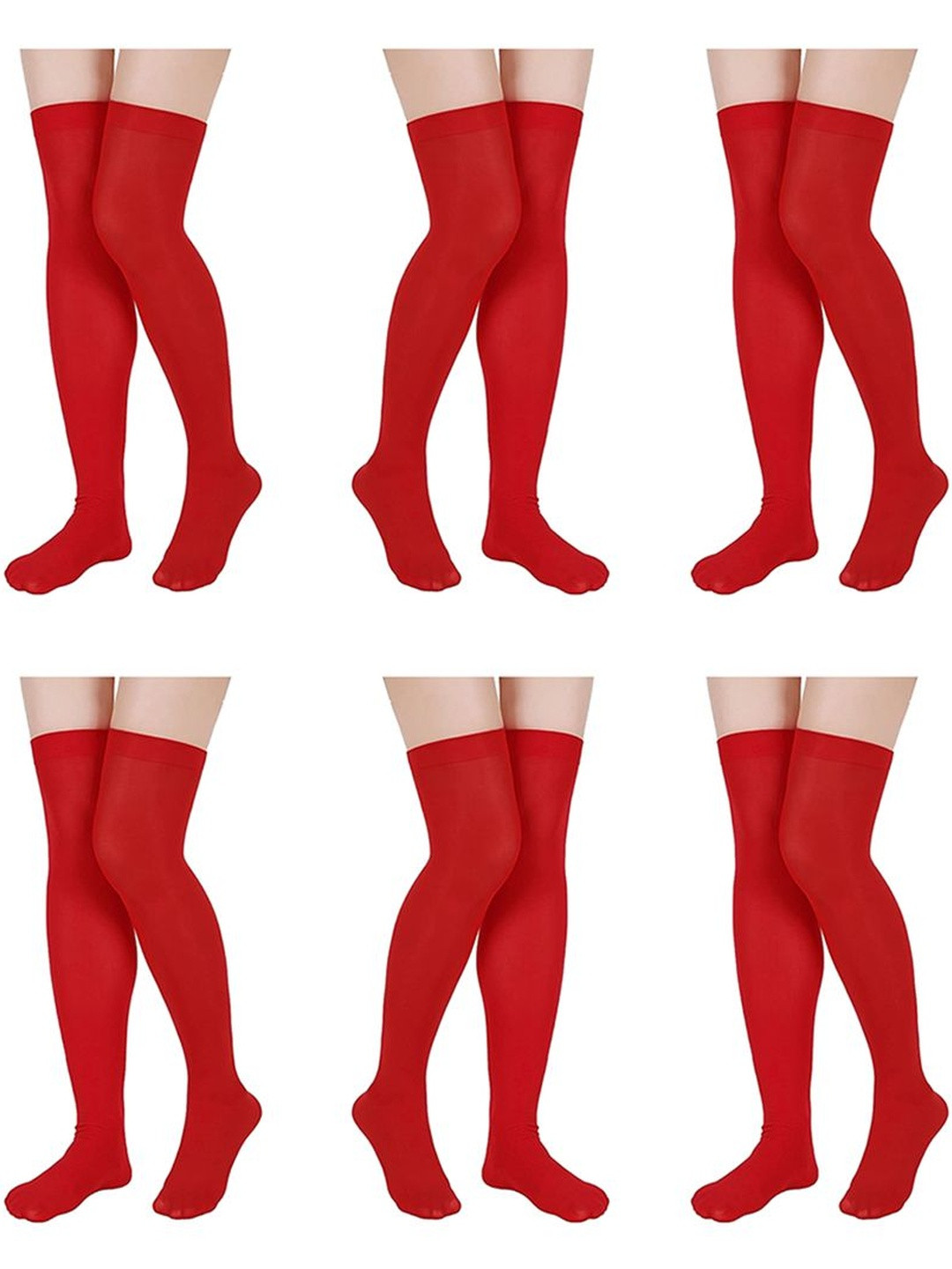 MUKHAKSH Women 6 Pairs Red Cotton Thigh Length Stocking Socks
