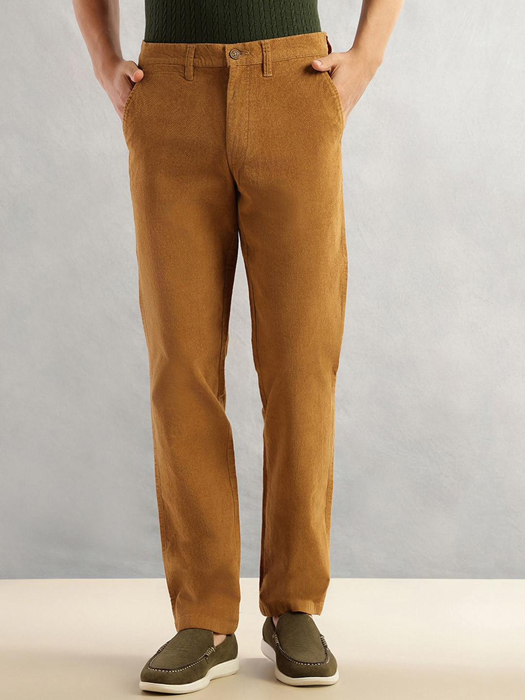 Thomas Scott Men Mid Rise Regular Fit Cross Corduroy Trousers