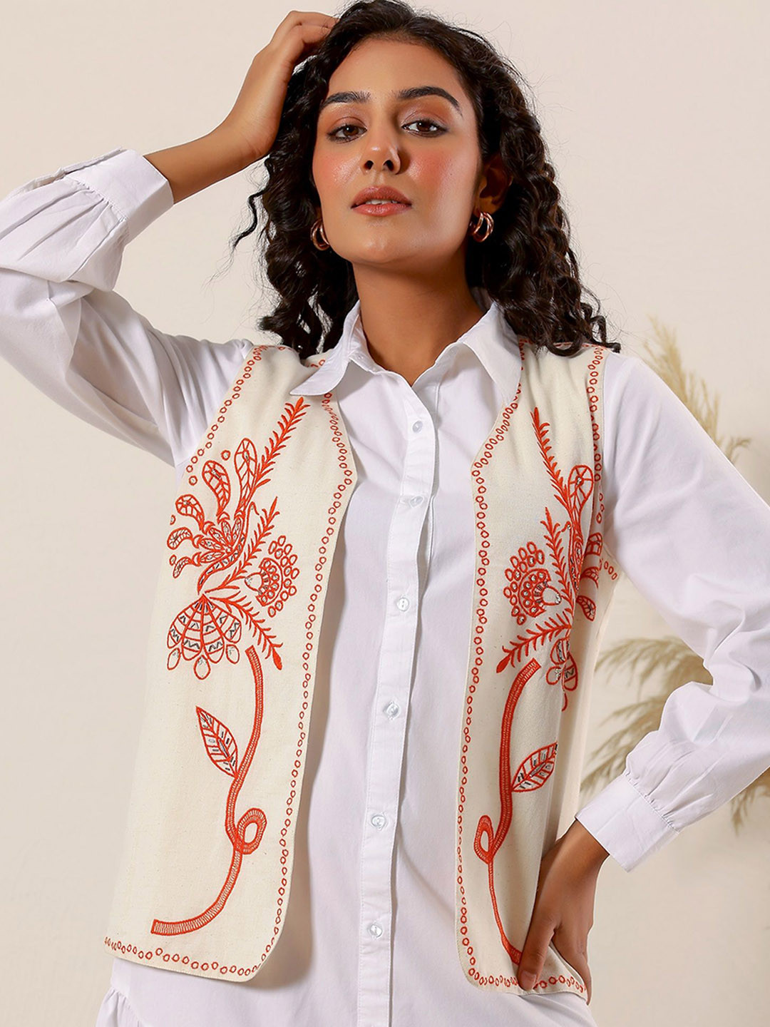 STIL O STITCH Floral Embroidered Lightweight Open Front Cotton Crop Jacket