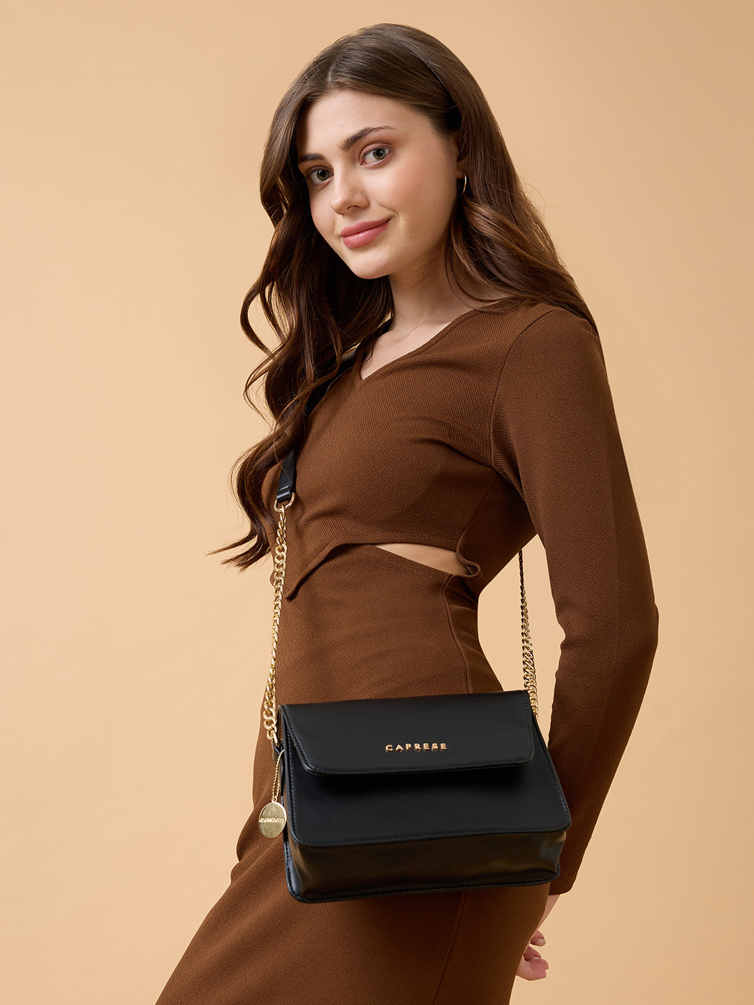 DressBerry X CAPRESE Hibo Women Black Medium Sling Bag