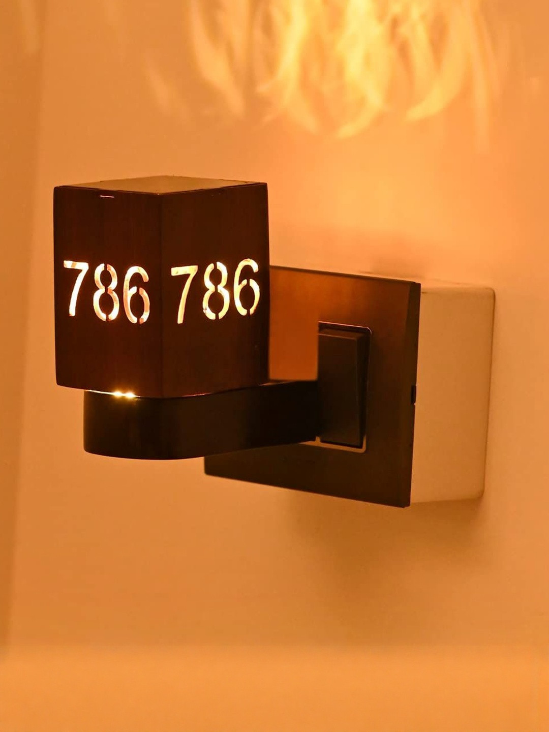 1ST TIME Brown Textured Wood Rectangle Shaped Wall Lamp