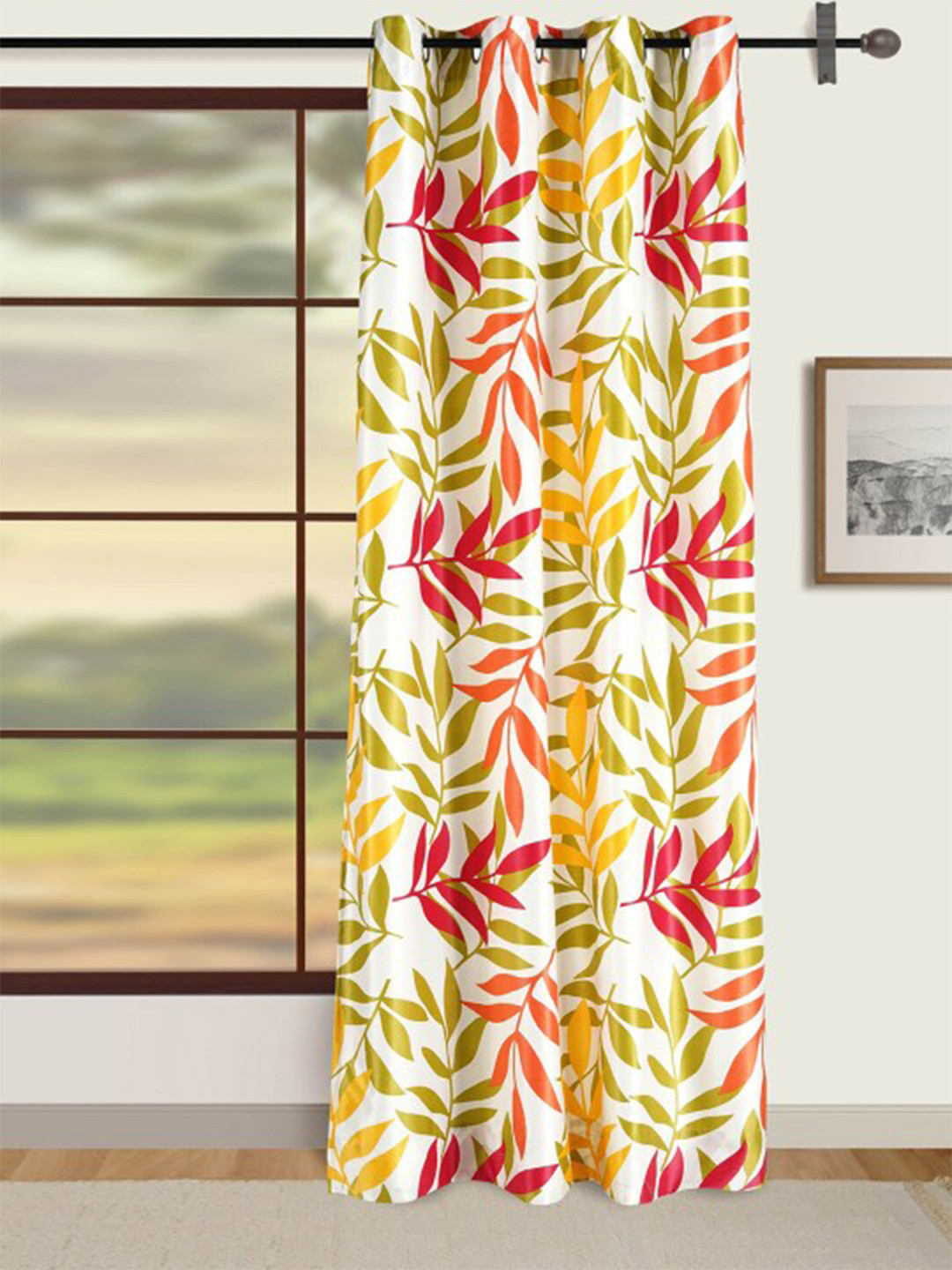 SWAYAM Omega Yellow & White Floral Room Darkening Door Curtain