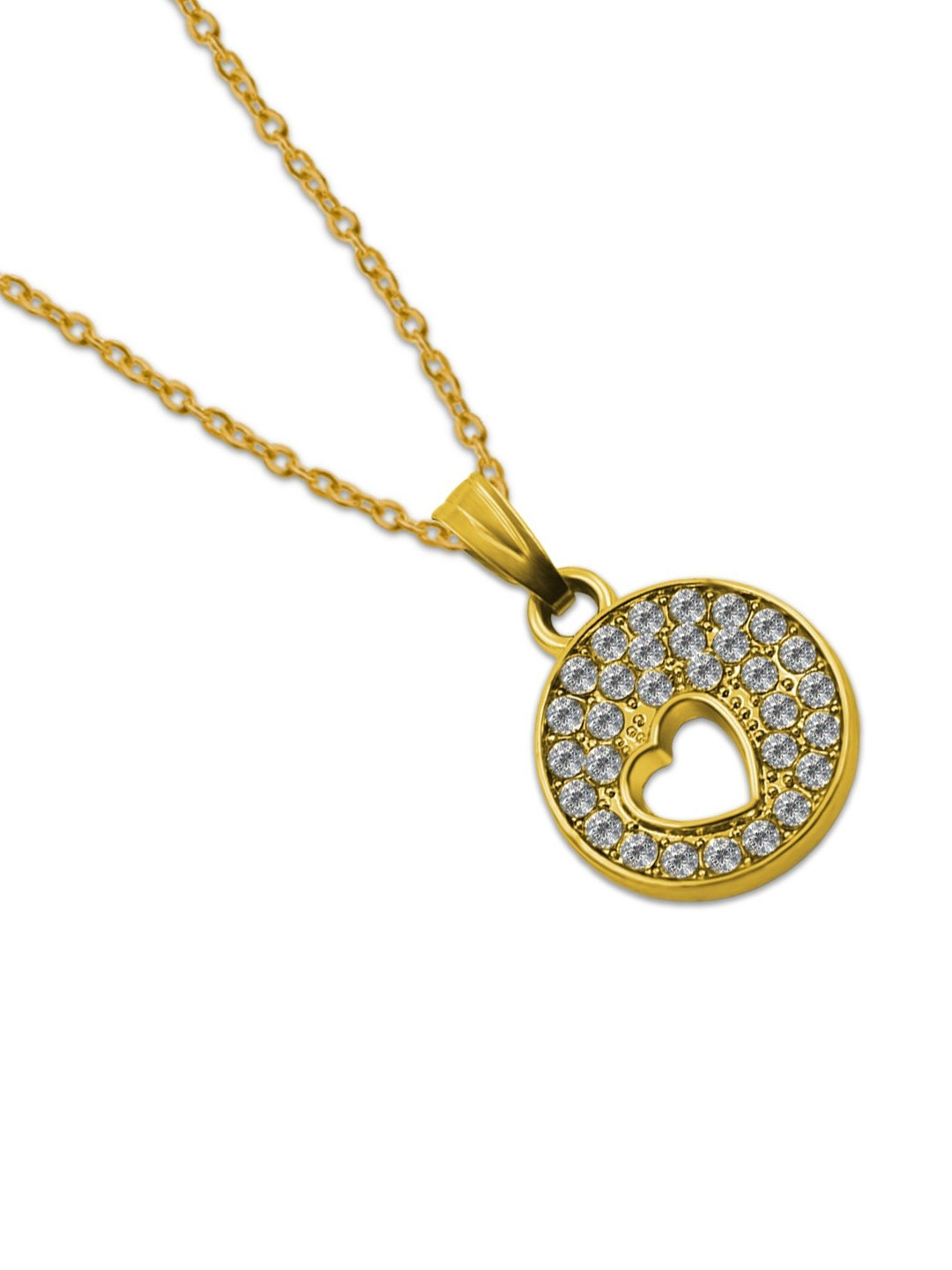 Utkarsh Women Golden Color Round Circle Heart Design Cubic Zirconia Locket