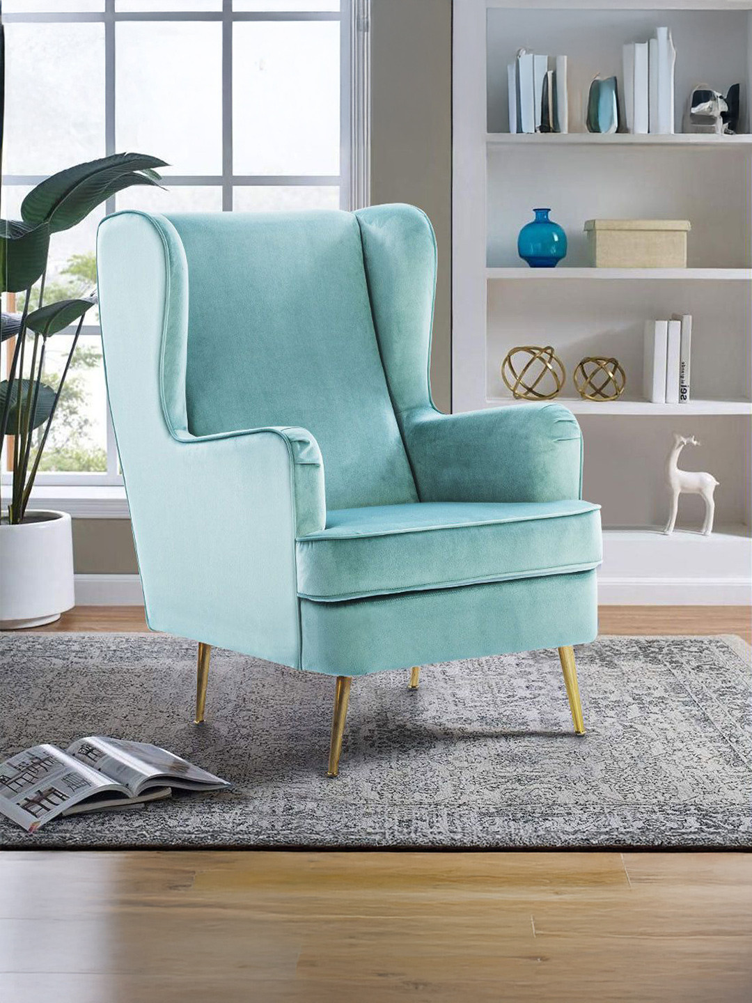 HomeTown Teal 1 Seater Velvet Chair Sofa