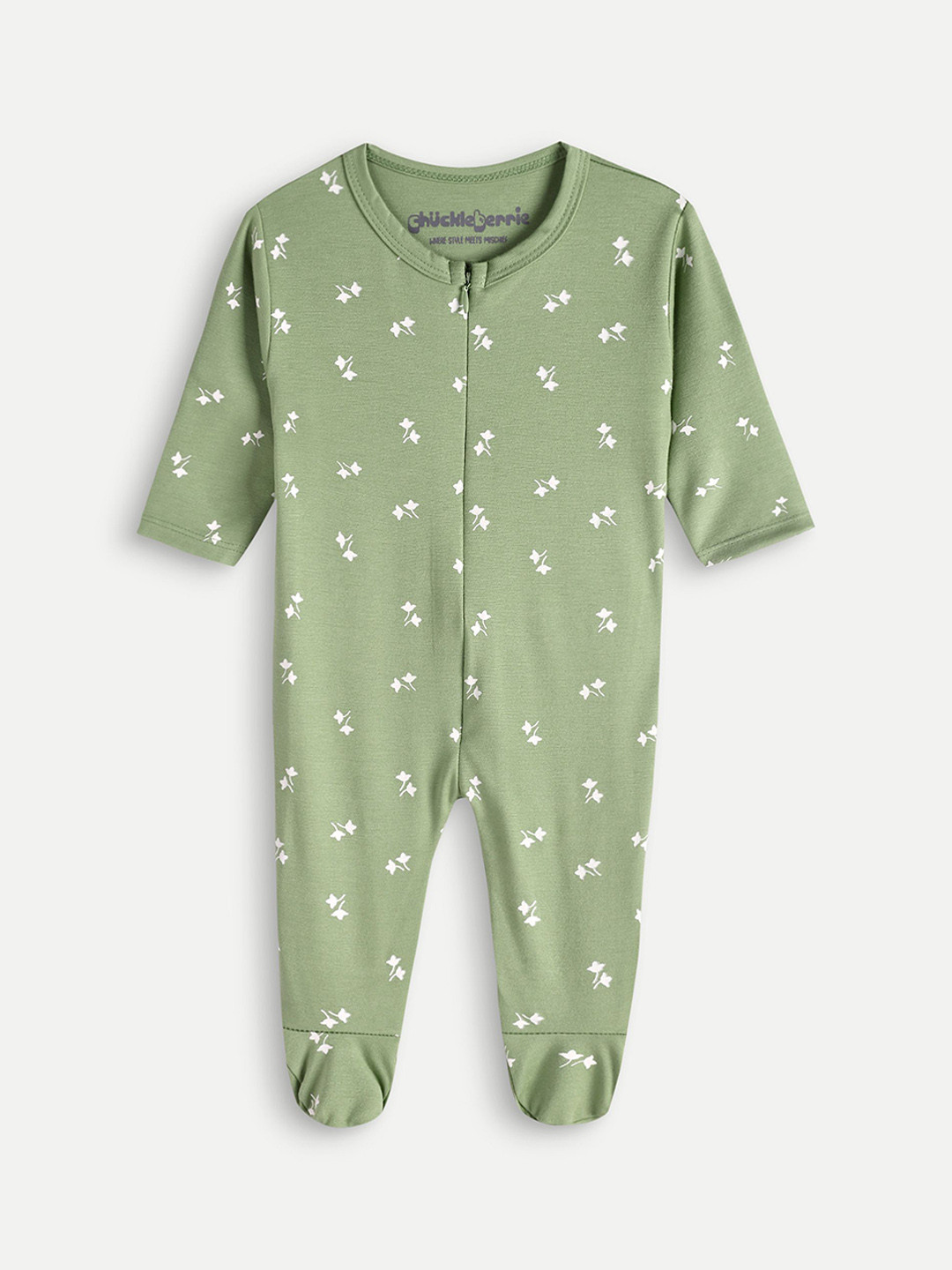 Chuckleberrie Kids Printed Cotton Zip-Up Futted Sleepsuit