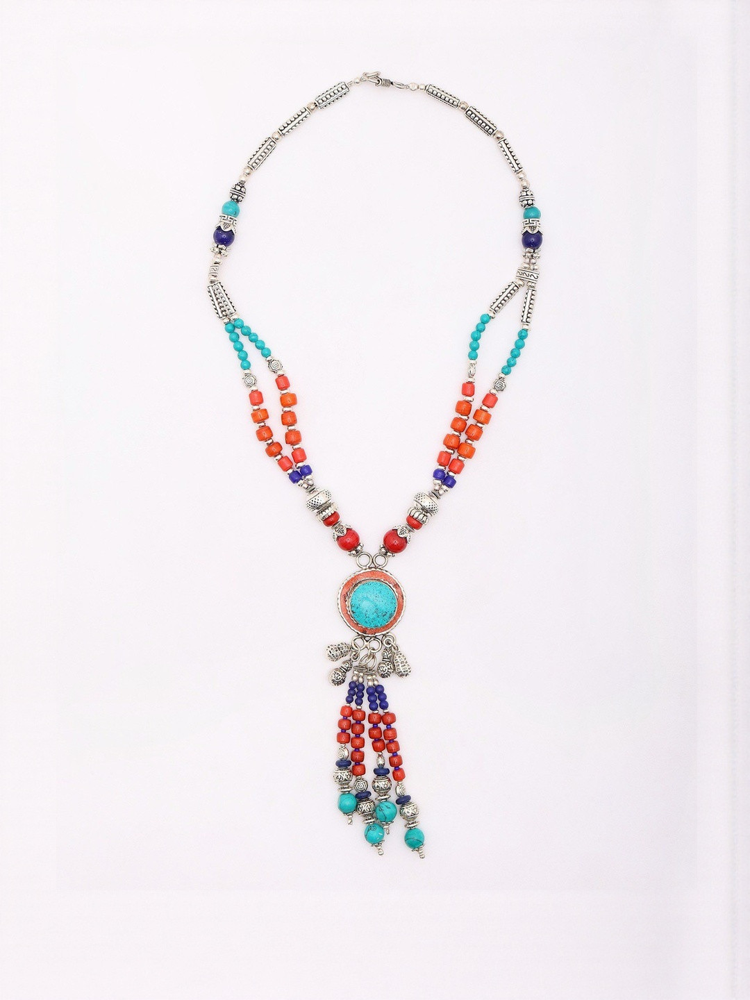 Exotic India Stone Studded & Beaded Tibetan Style Long Necklace