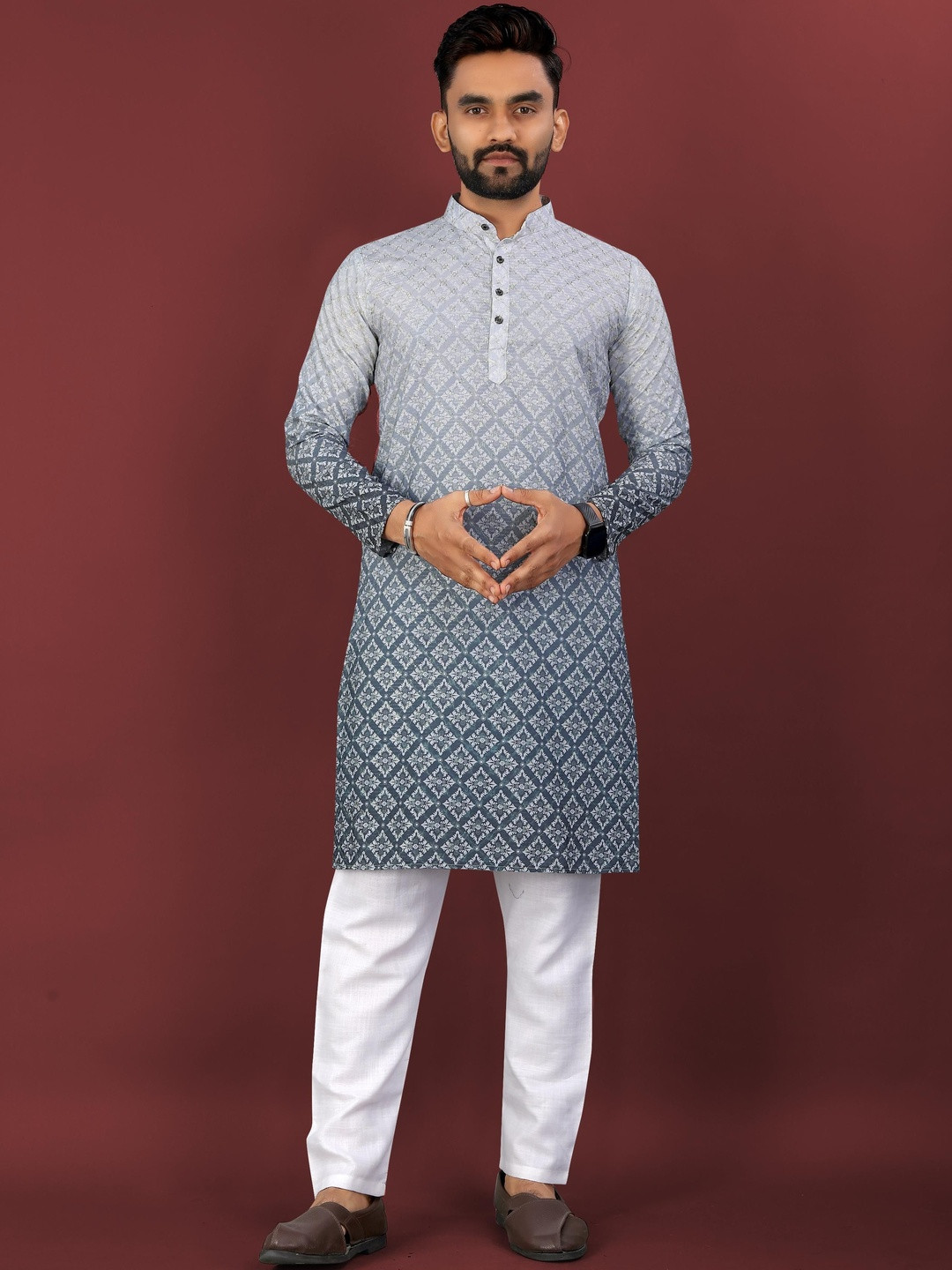 KRIJET Men Ombre Printed Regular Sequinned Kurta with Pyjamas