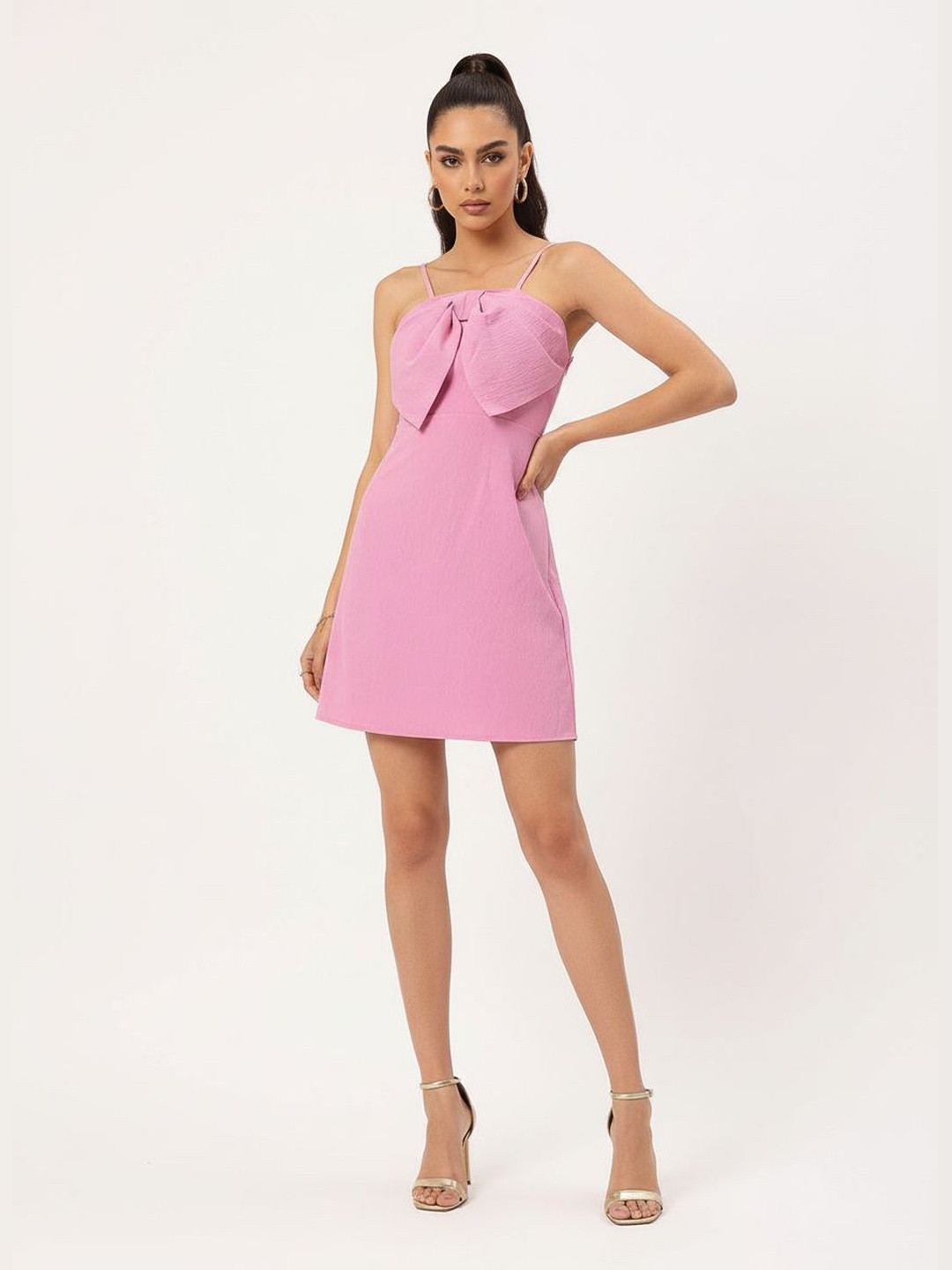 DressBerry Glam Luxe Fairy Bow Detail Shoulder Straps Mini Dress