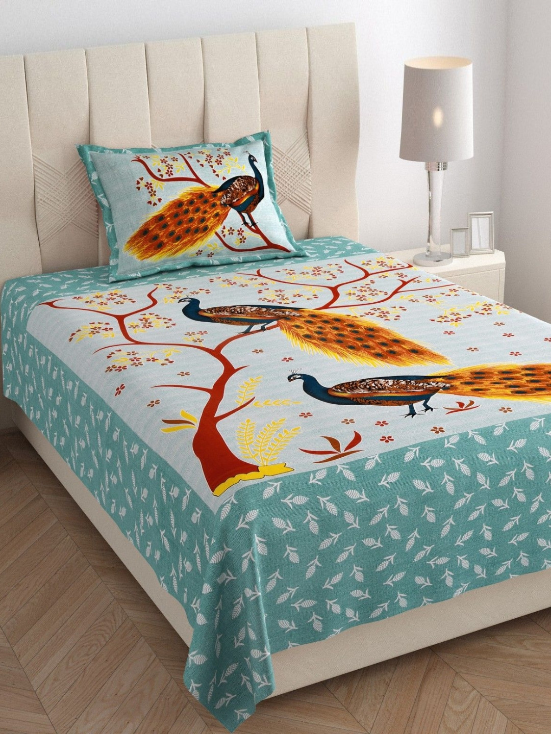 AC FASHION Green & Green 144 TC Single Bedsheet Set 1.50 m x 2.20 m