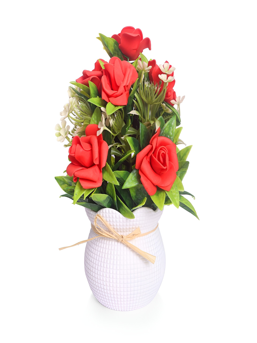 PROKART Red & Green Rose Artificial Flower With Pot