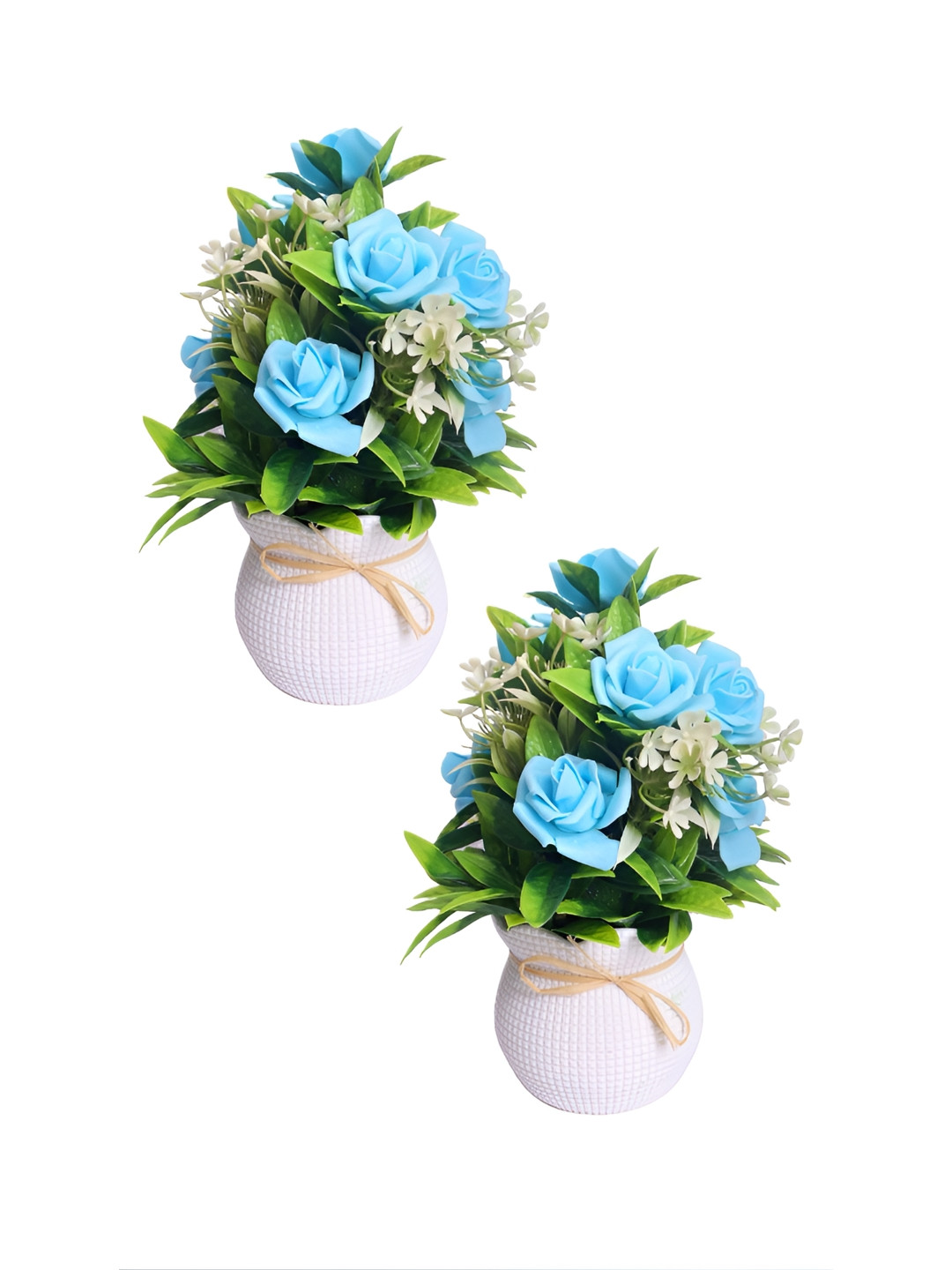 PROKART Blue & Green 2 Pieces Rose Artificial Flowers With Pots