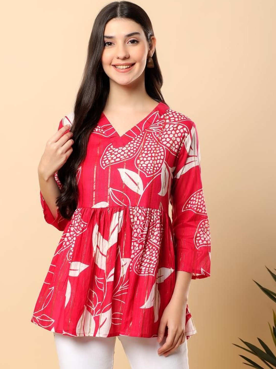 aayusika Floral Print Cotton Peplum Top