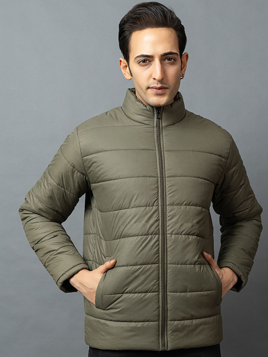 RIGHT DECISION Stand Collar Long Sleeves Quilted Jacket