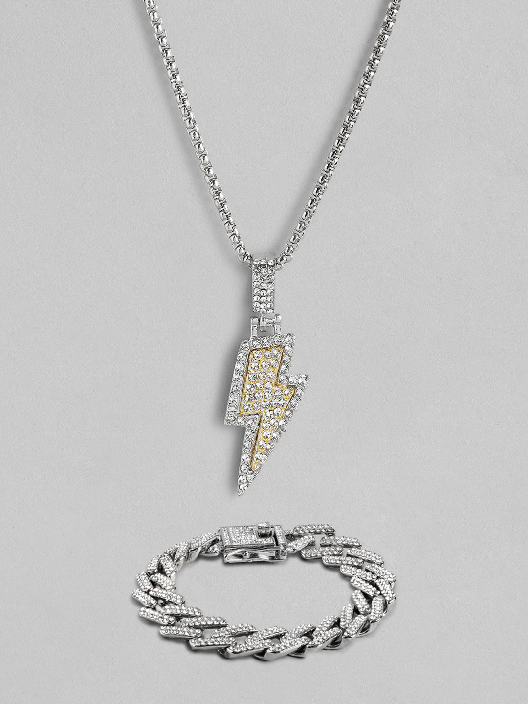 PARIS HAMILTON Set of 2 Silver-Plated Flash Pendant Chain with Bracelet