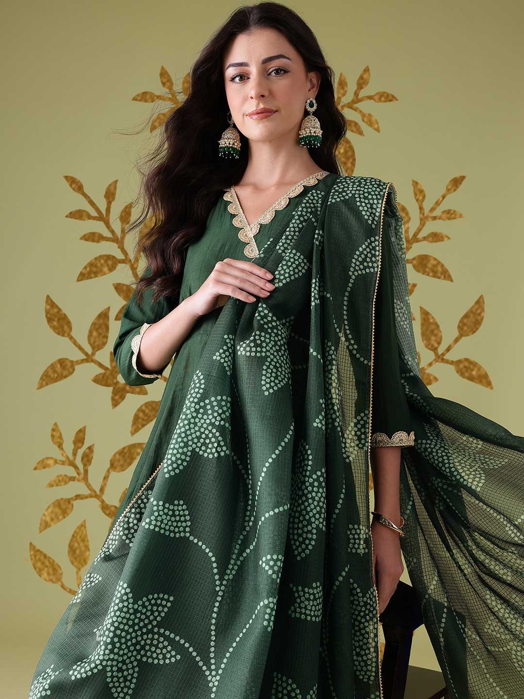 Anouk Gotta Patti Detail Anarkali with Trousers & Dupatta