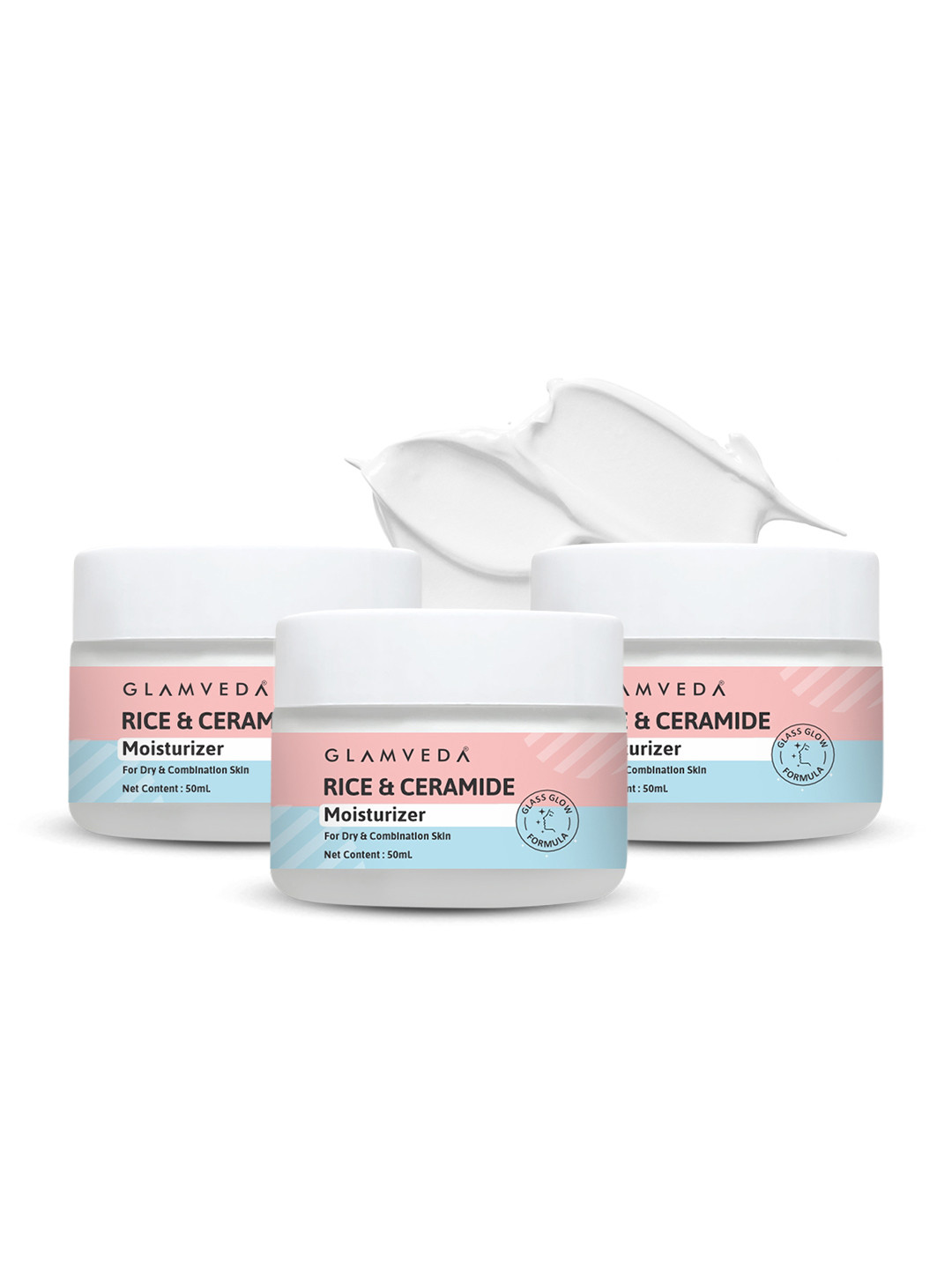 GLAMVEDA Set of 3 Glass Skin Rice & Ceramide Moisturizer for Combination Skin - 50ml Each