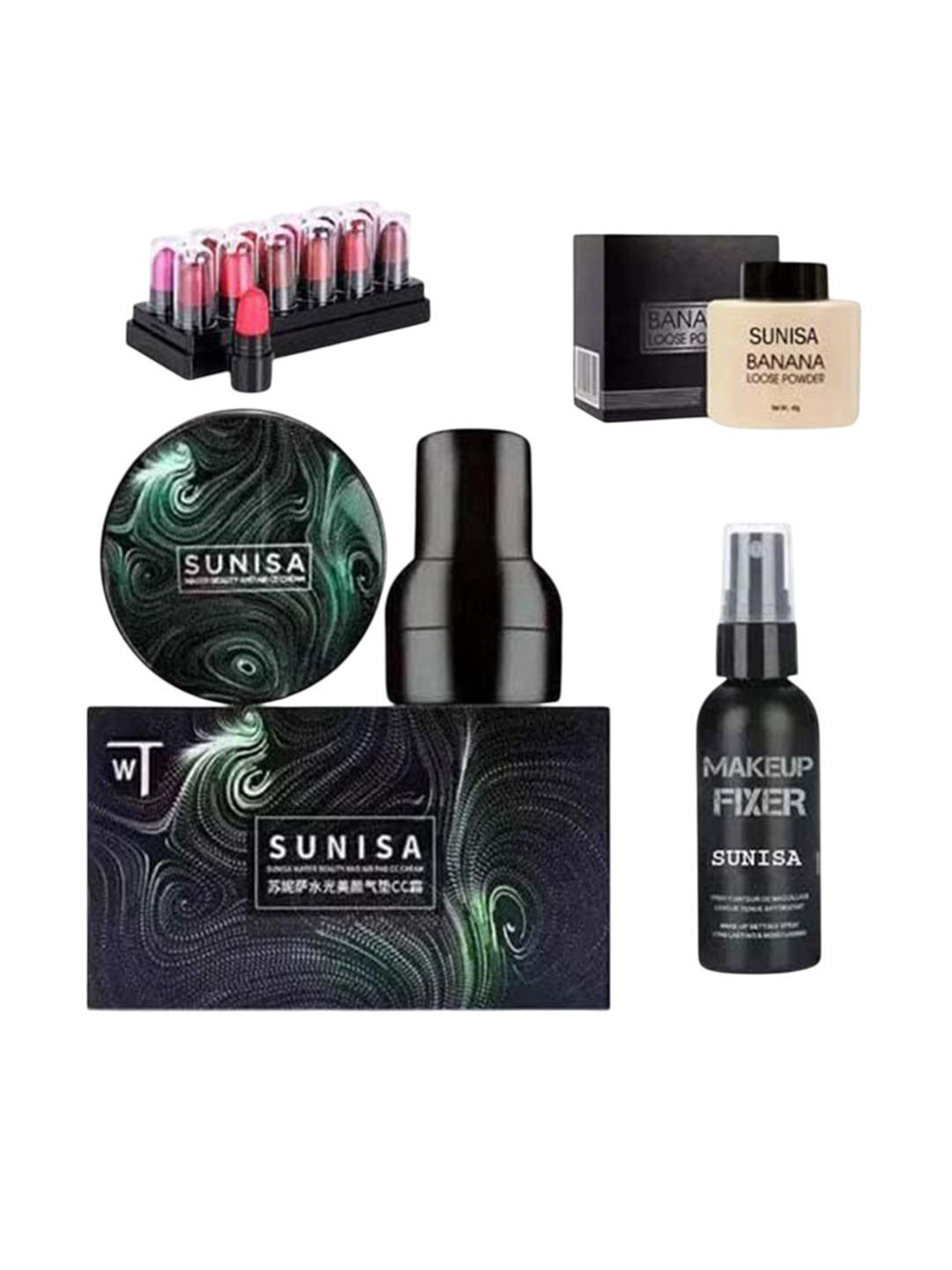 SUNISA Set Of 4 BB and CC Cream Foundation- 20 g -12 Mini Lipsticks- Loose Powder