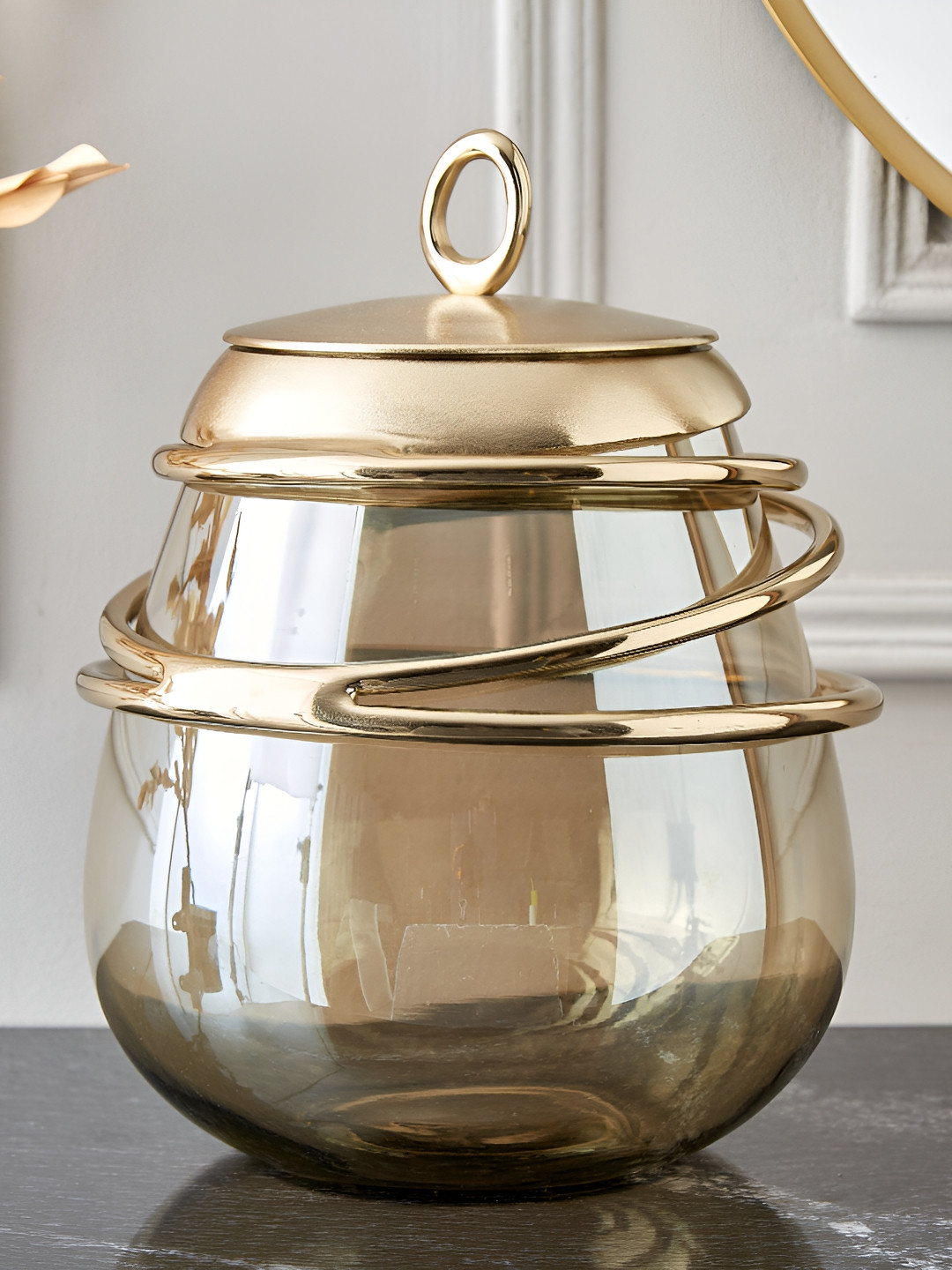 Home Centre Brim Royale  Swirl Glass Textured Decorative Jar Container