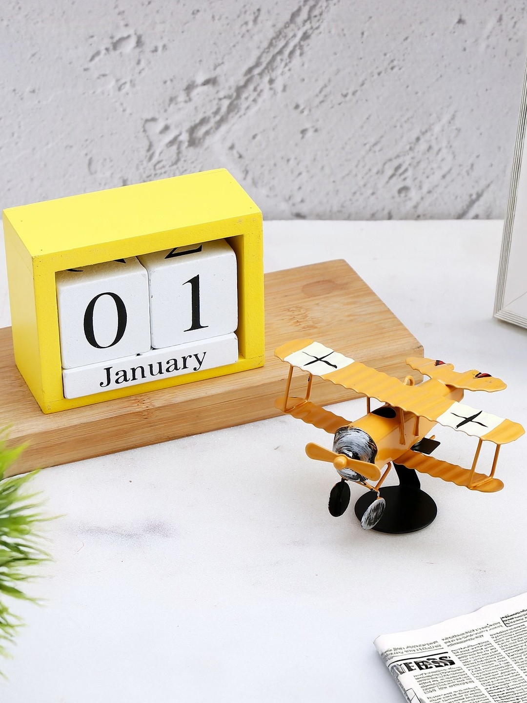Archies Yellow Vintage Biplane Table Handcrafted Top Calendar