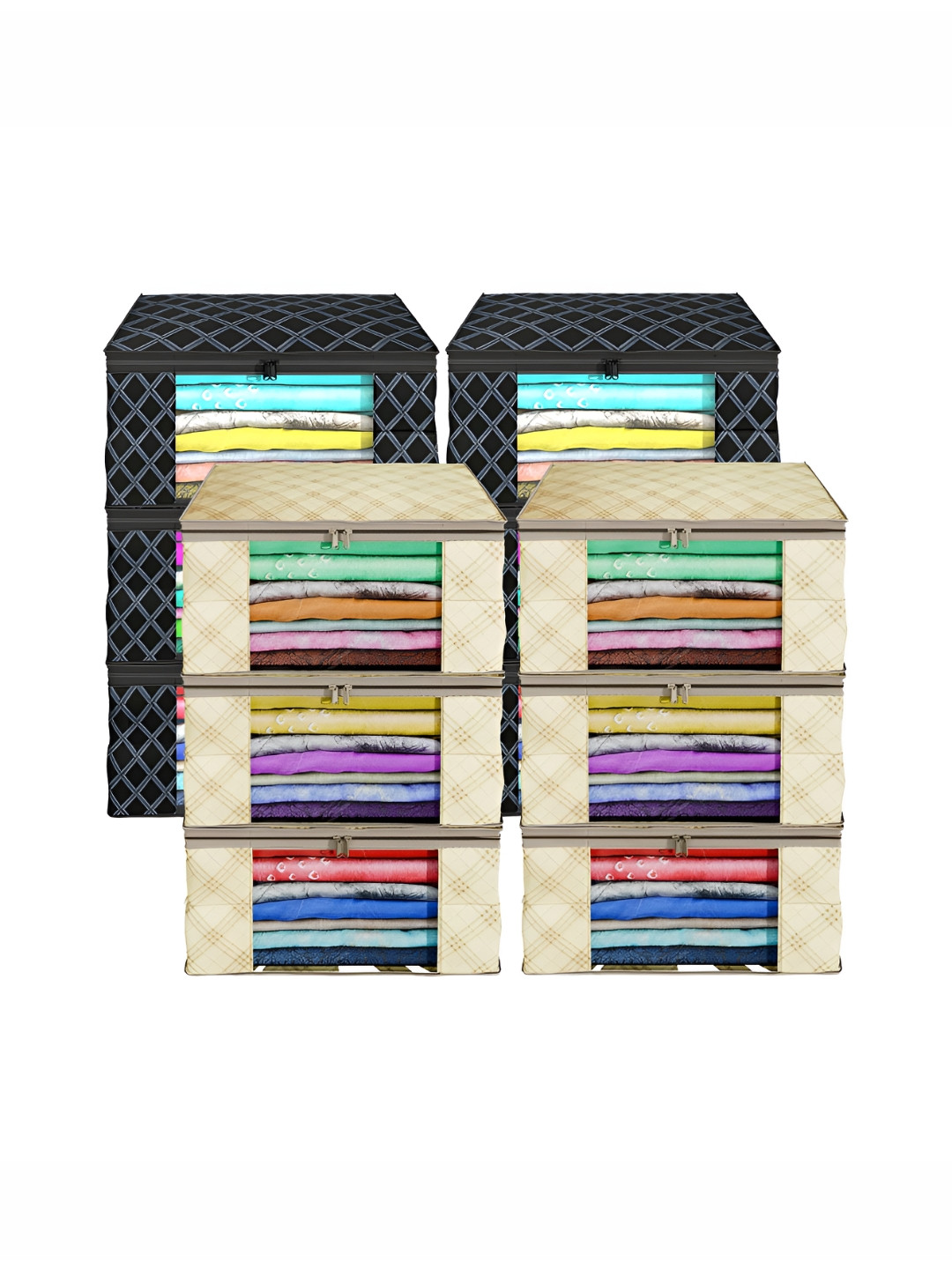 Aura Cream And Black 12 Pieces Checked Foldable Saree Covers