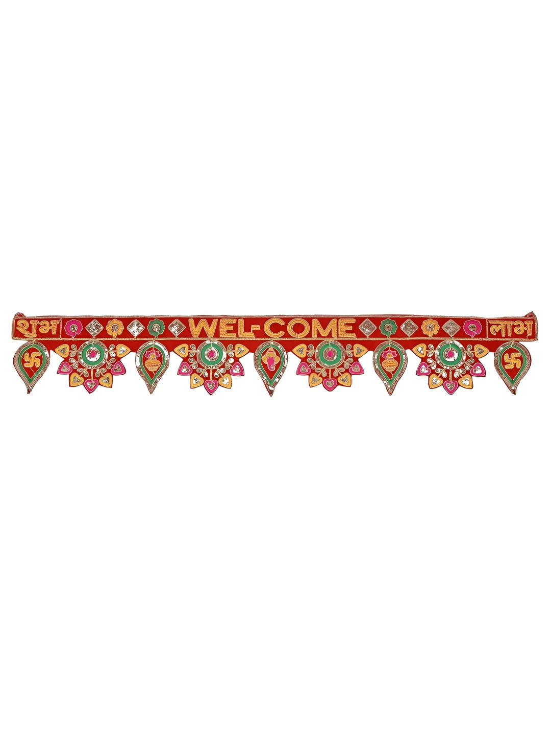 CraftVatika Green & Red Handmade Embellished Door Bandhanwar