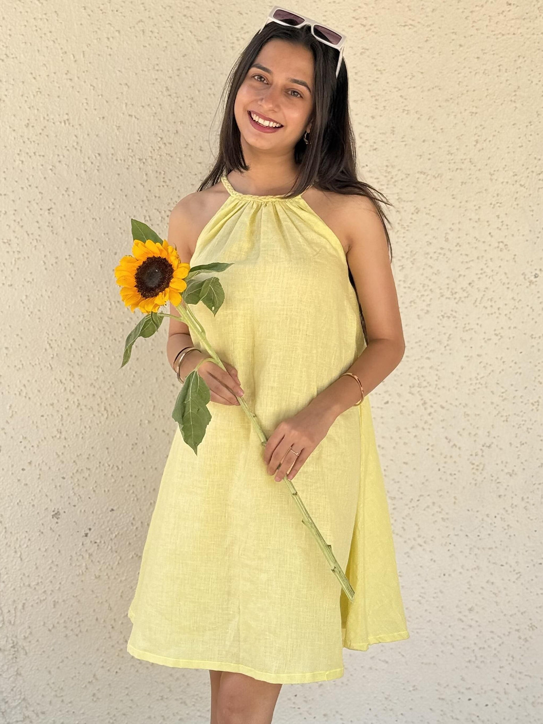 Pratha-house of linen Women Solid Halter Neck A-Line Dress