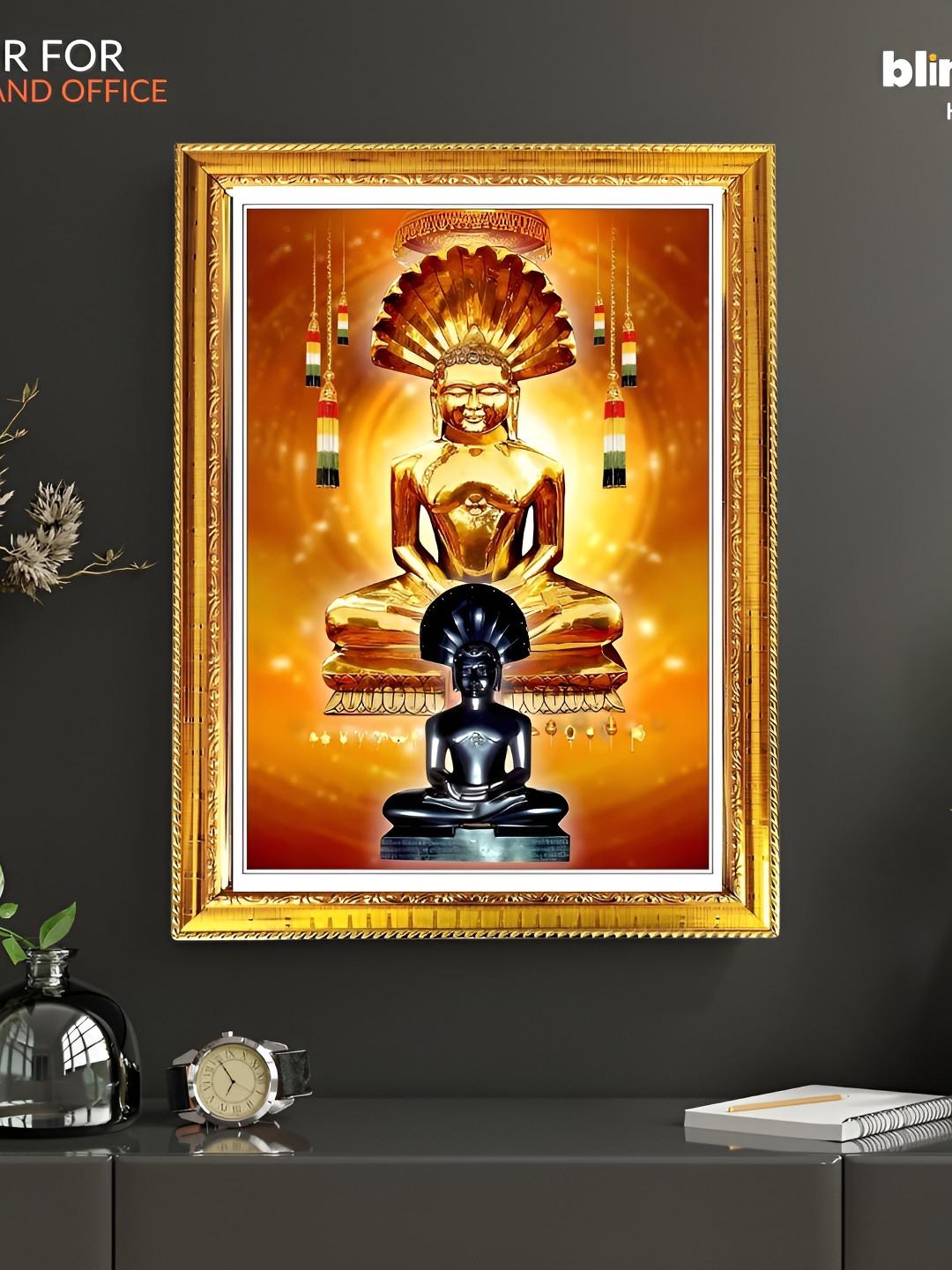 blinkart Brown & Gold Toned Lord Buddha Printed Wall Art