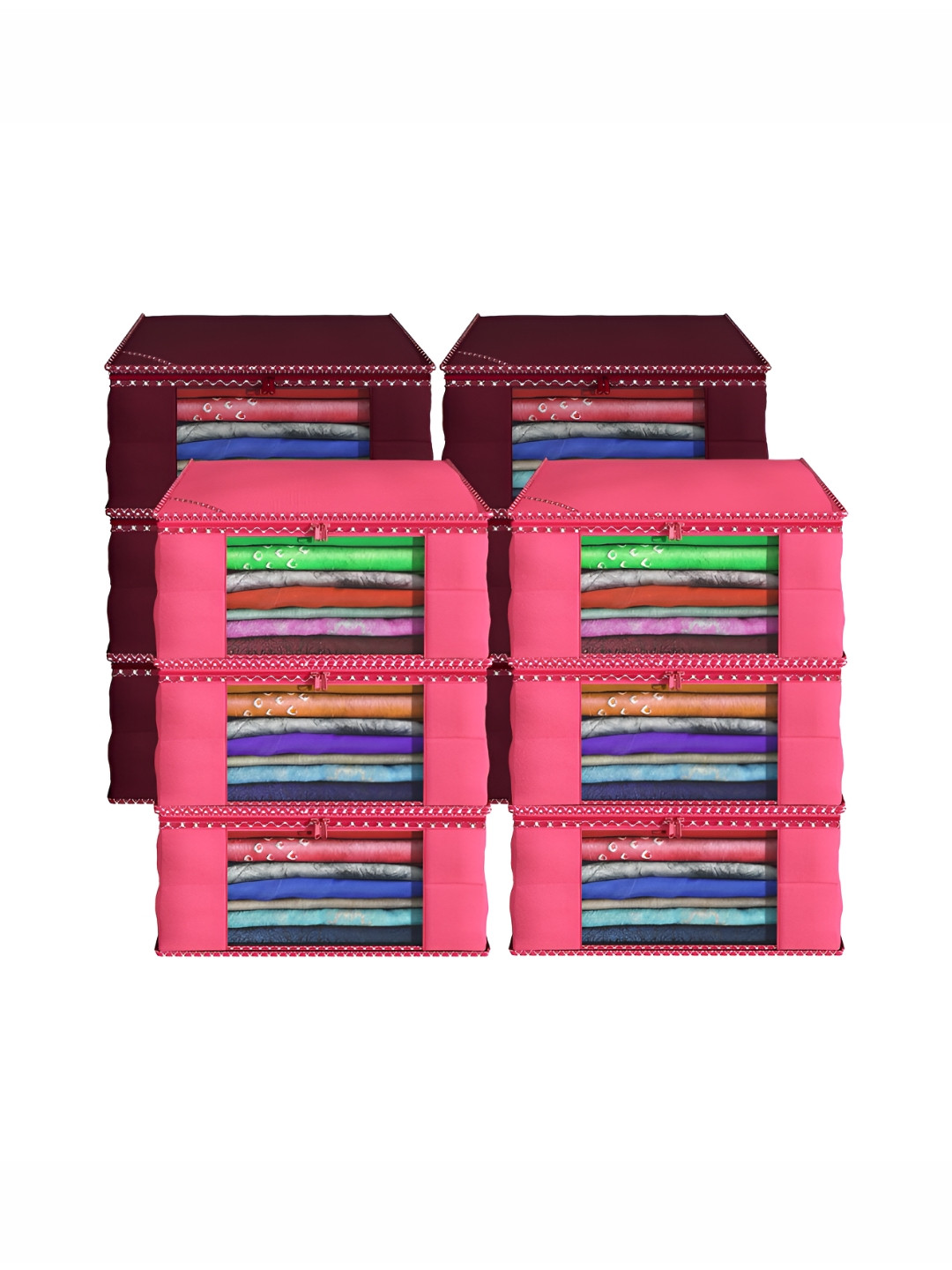 Aura Pink And Brown 12 Pieces Foldable Saree Covers