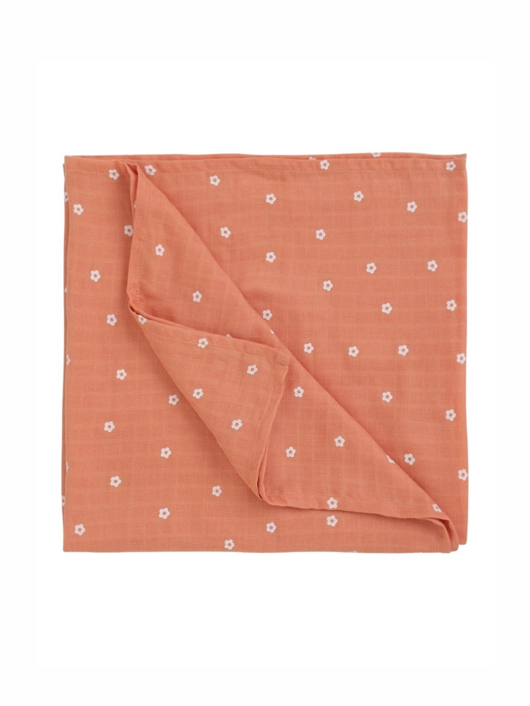 Nuego Infants Orange Colored & White Printed Organic Cotton Muslin 210 GSM Bath Towel
