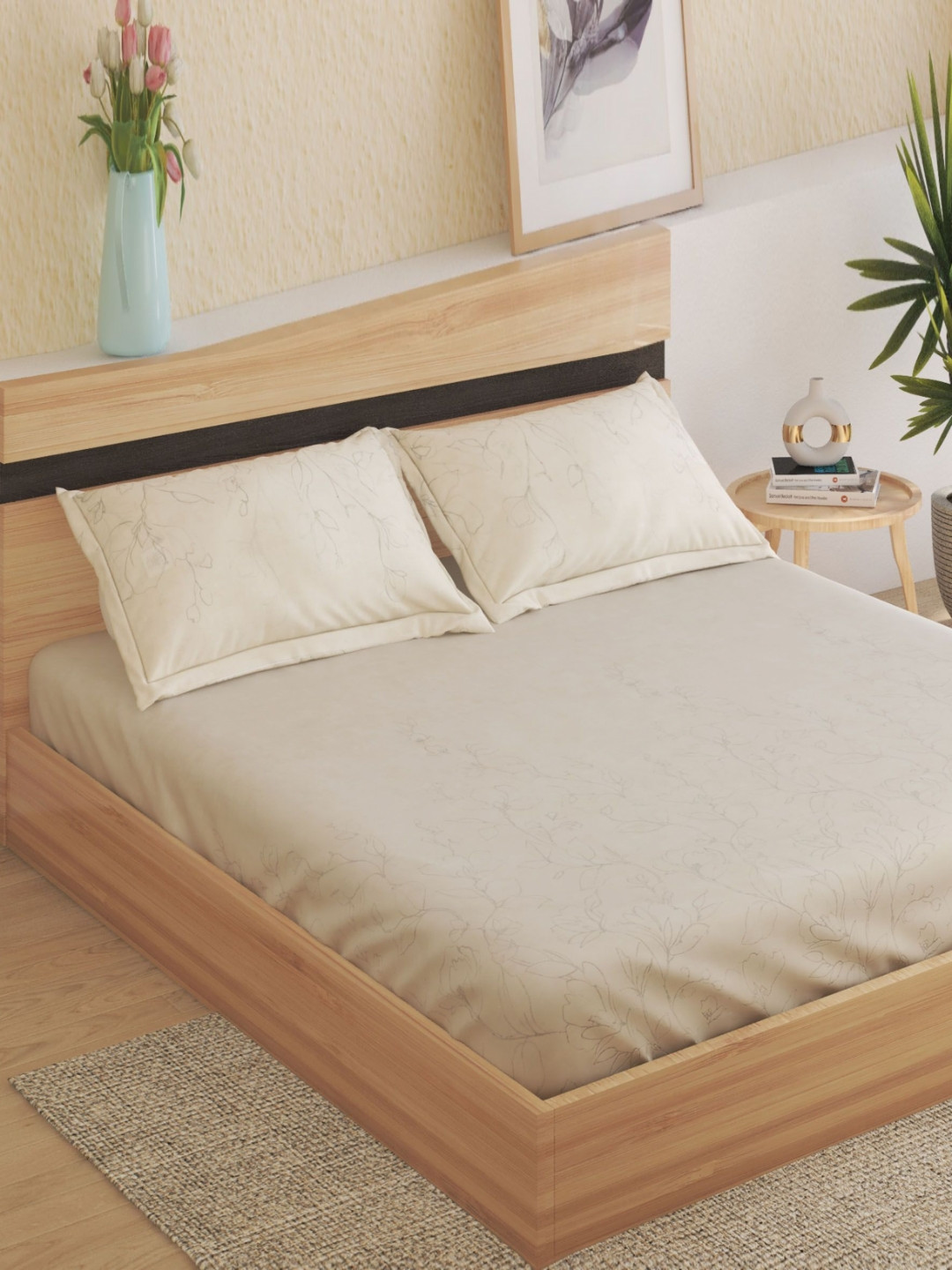 Home Centre Beige 180 TC Cotton King Bedsheet Set 2.74 m x 2.74 m