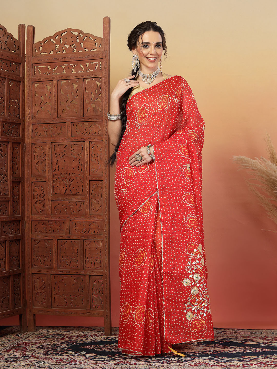 Kishori Sarees Bandhani Mirror Work Pure Cotton Heavy Work Bandhani Saree