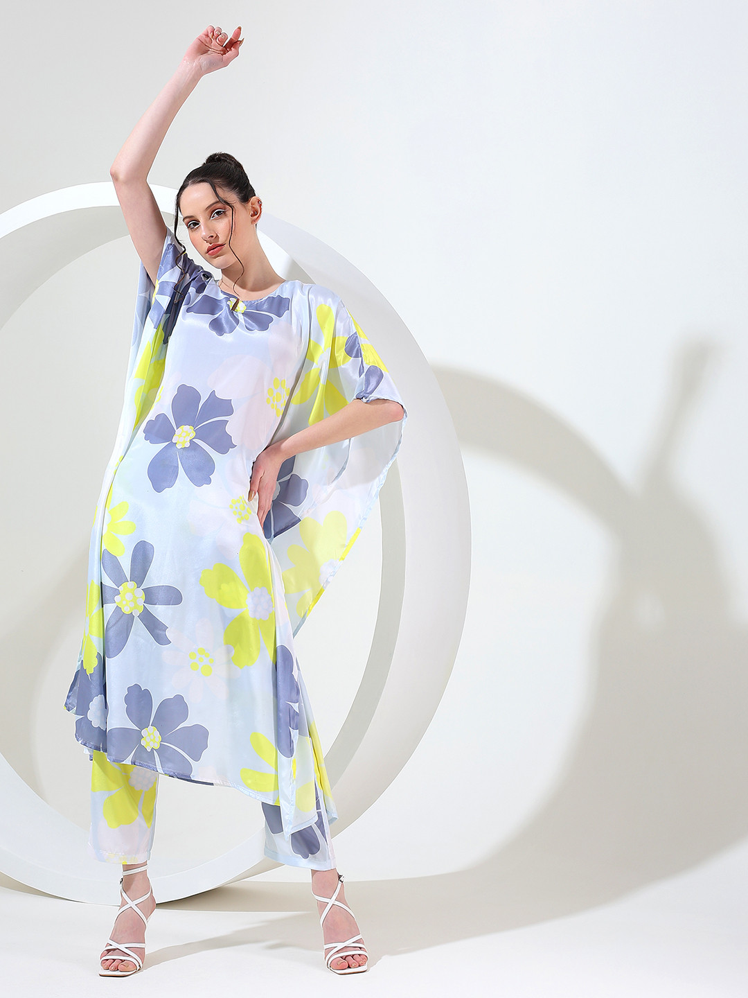 House of Kaftan Women Floral Printed Silk Crepe Kaftan Suit Set